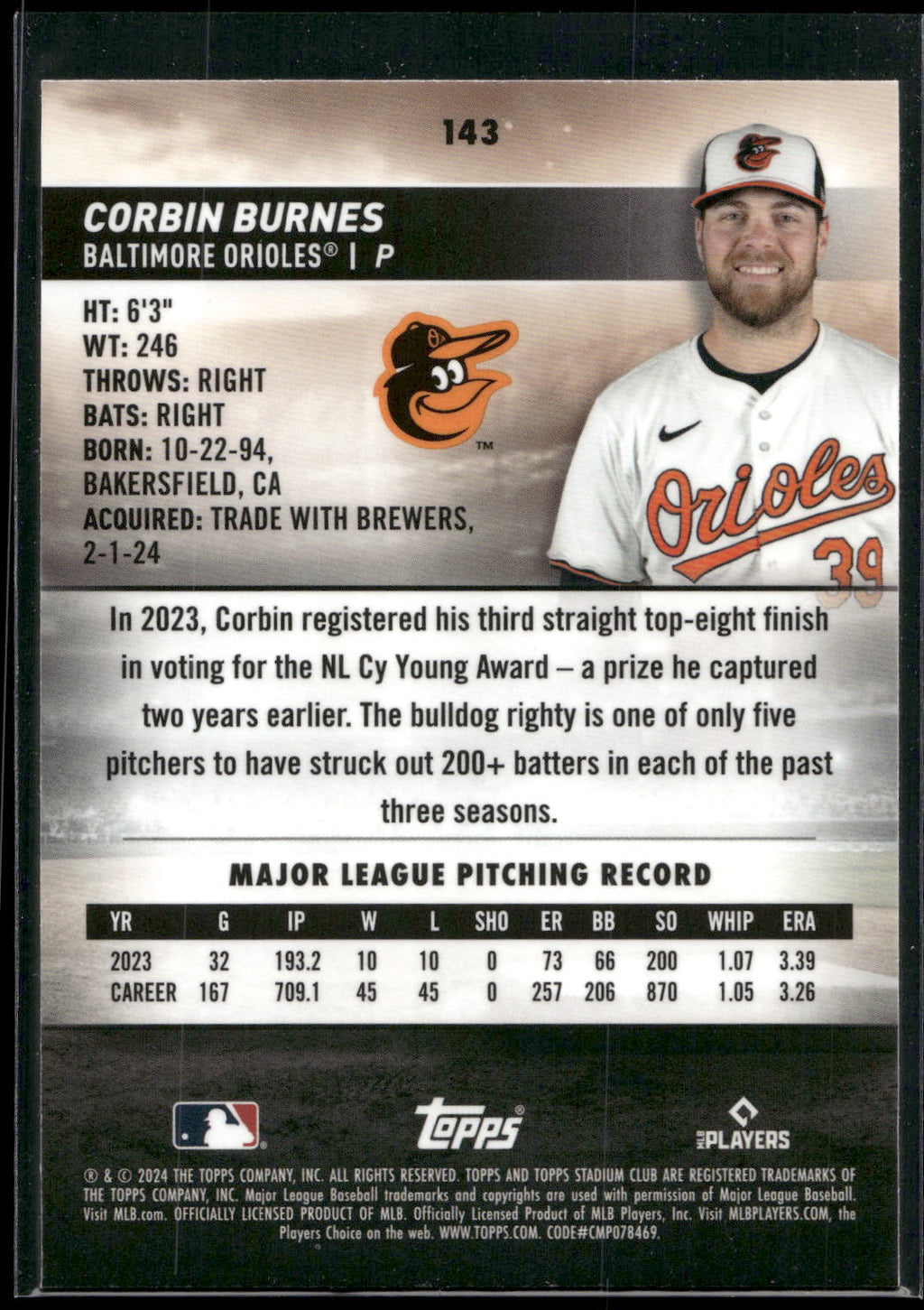 2024 Stadium Club #143 Corbin Burnes Chrome