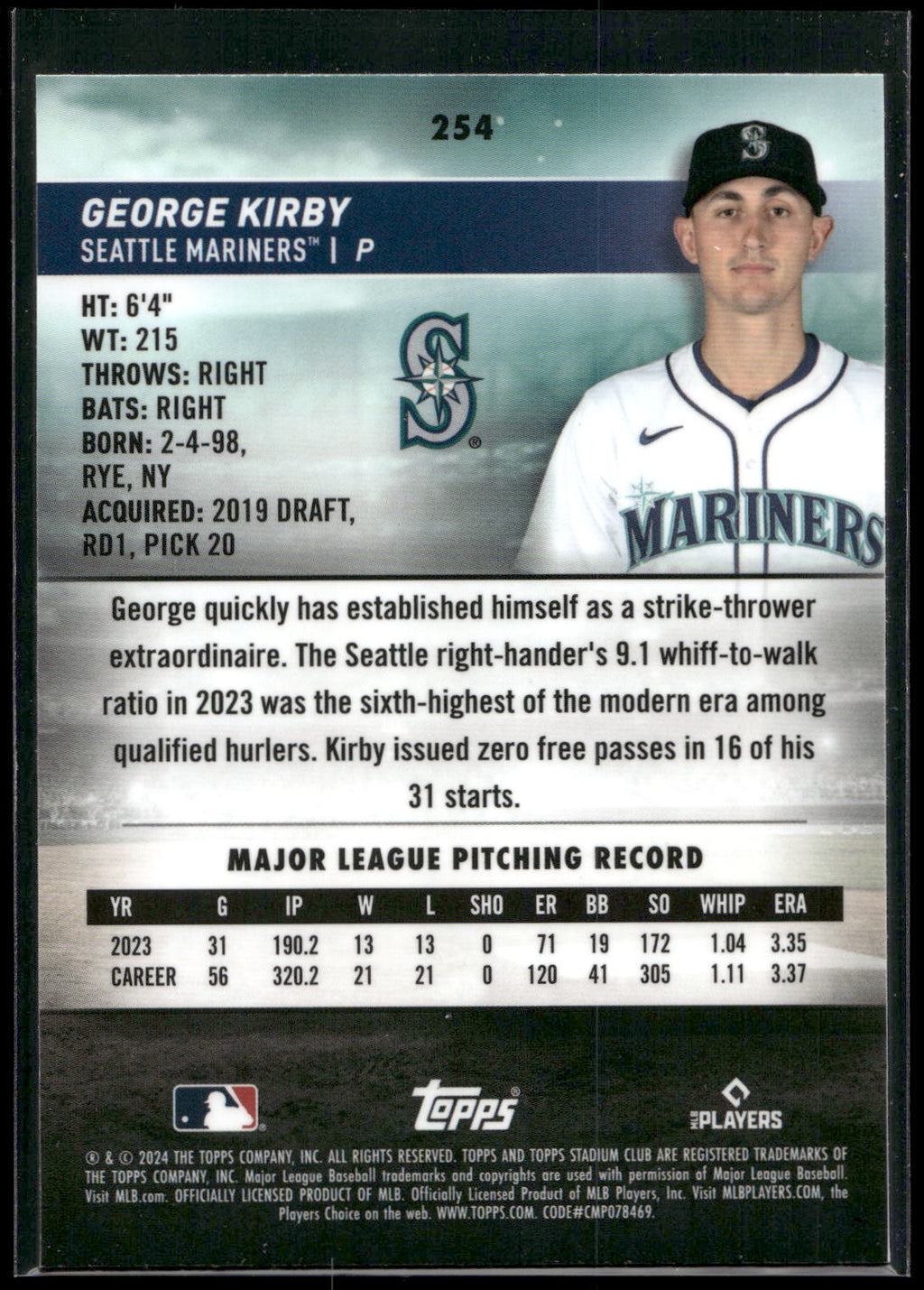 2024 Stadium Club #254 George Kirby Chrome