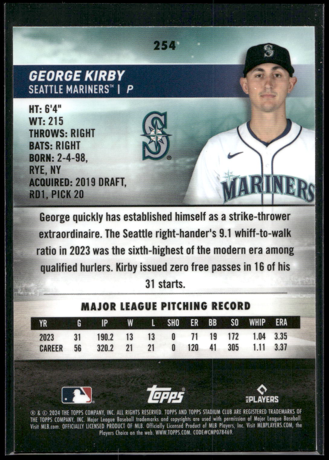 2024 Stadium Club #254 George Kirby Chrome