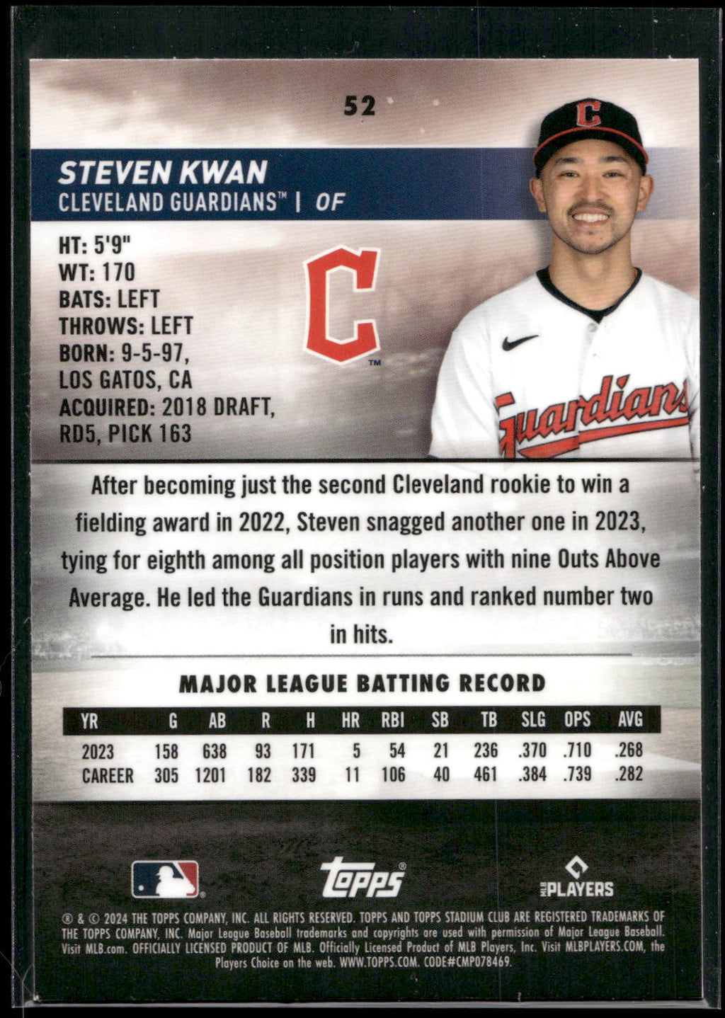 2024 Stadium Club #52 Steven Kwan Chrome