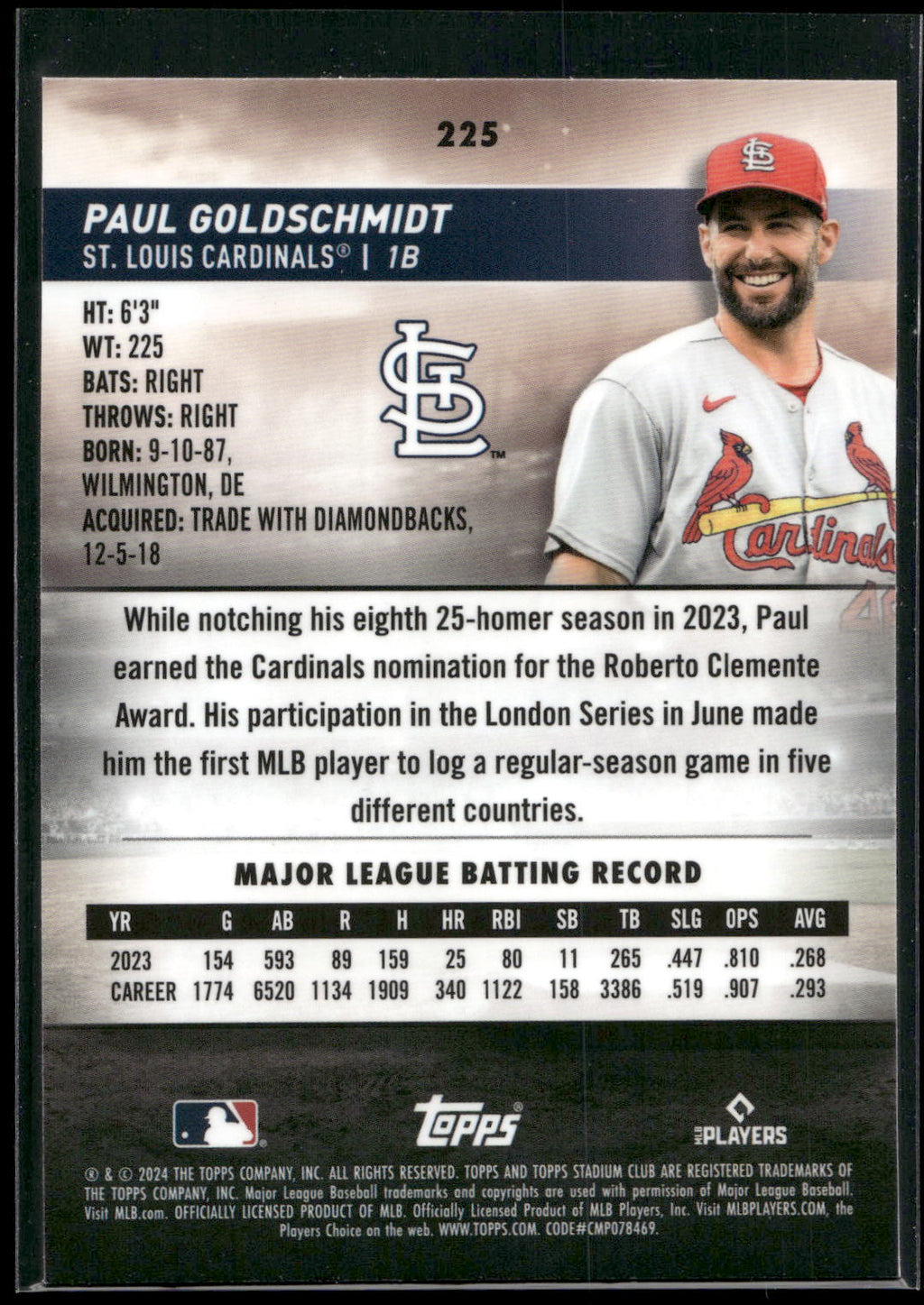 2024 Stadium Club #225 Paul Goldschmidt Chrome