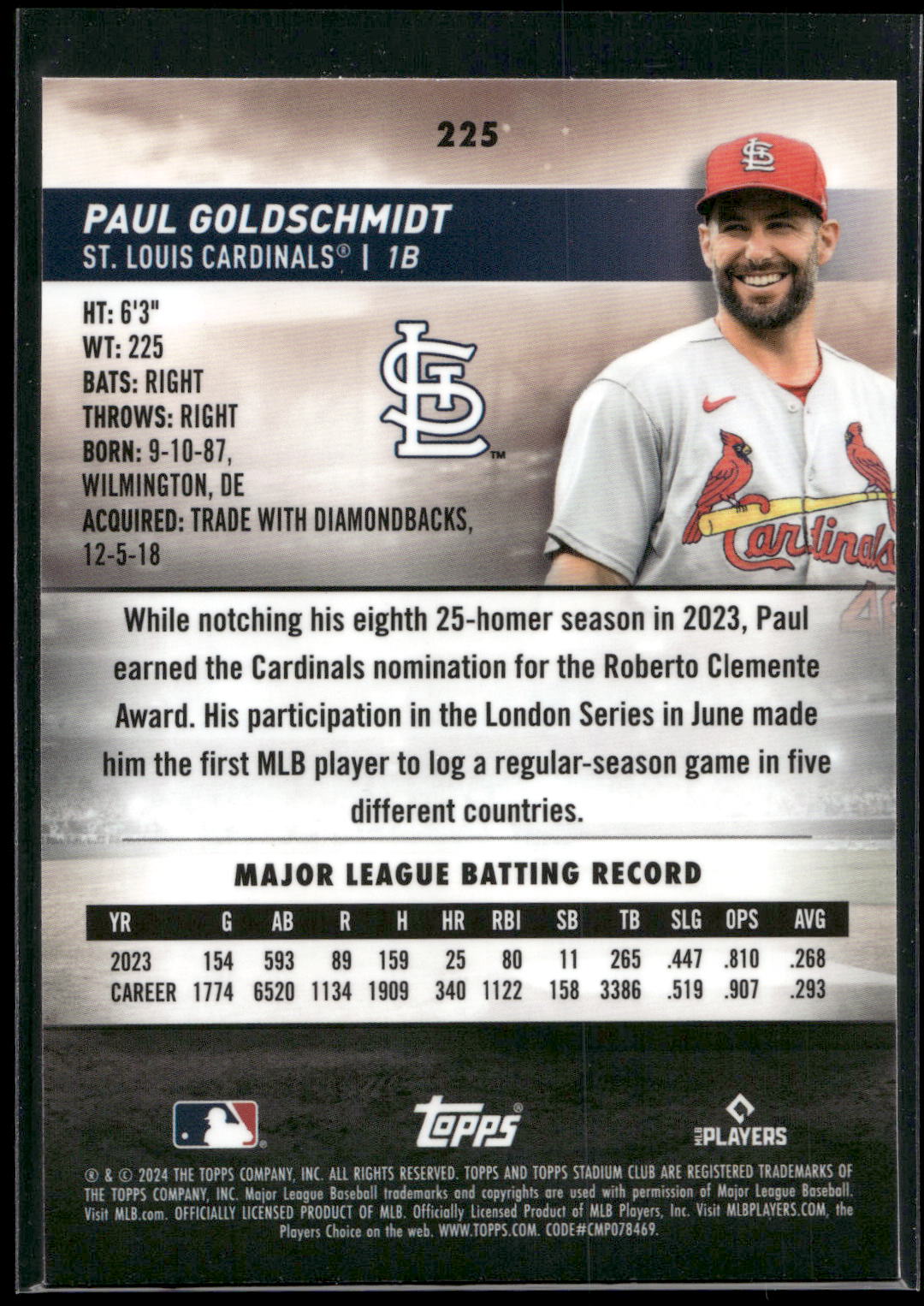 2024 Stadium Club #225 Paul Goldschmidt Chrome
