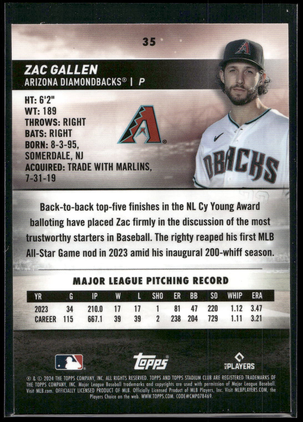 2024 Stadium Club #35 Zac Gallen Chrome