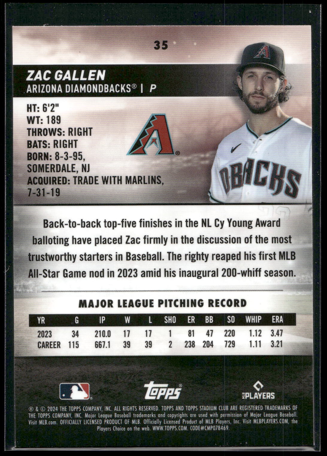 2024 Stadium Club #35 Zac Gallen Chrome