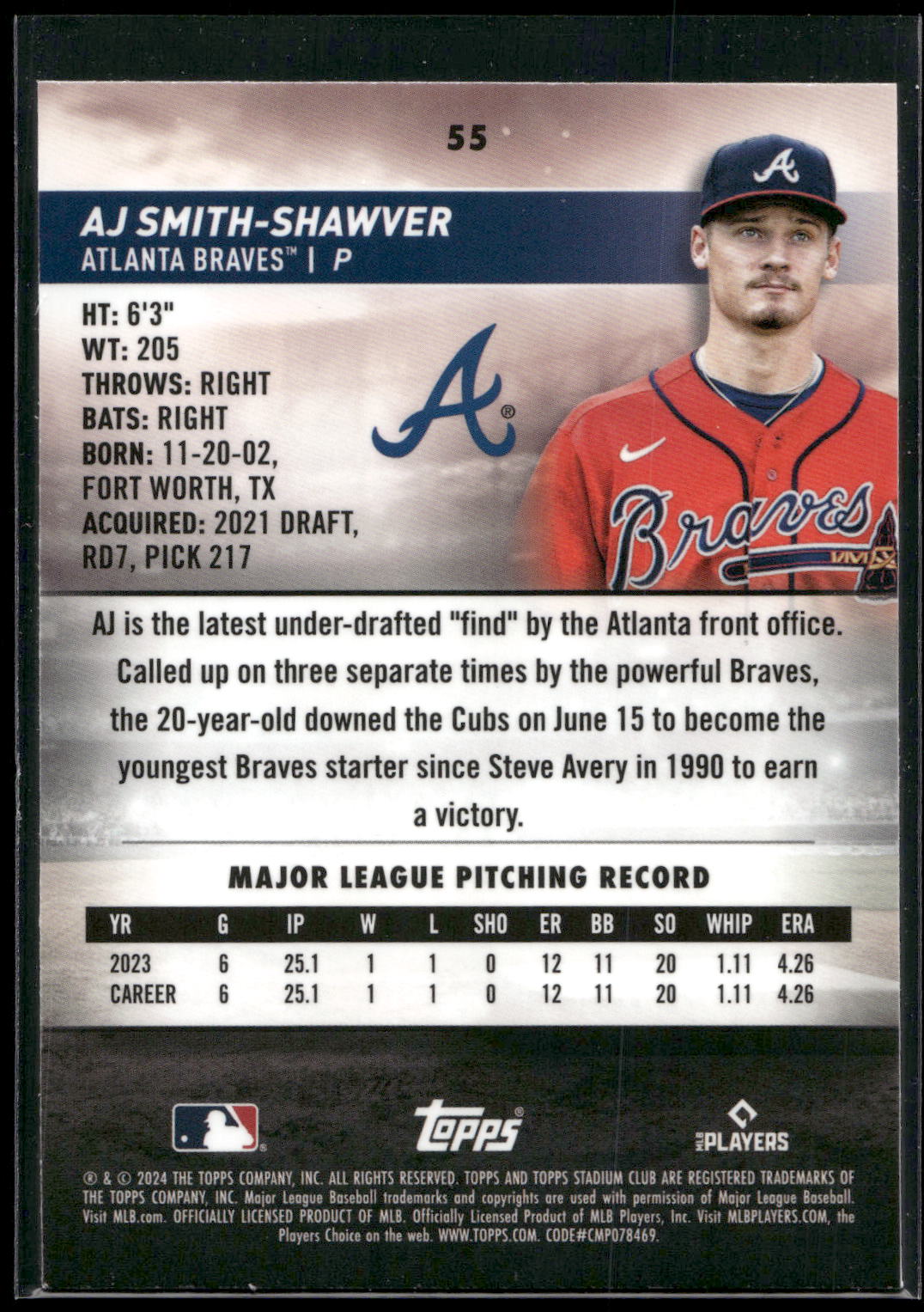 2024 Stadium Club #55 AJ Smith-Shawver Chrome