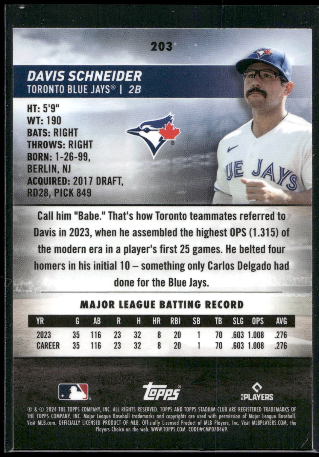 2024 Stadium Club #203 Davis Schneider Chrome