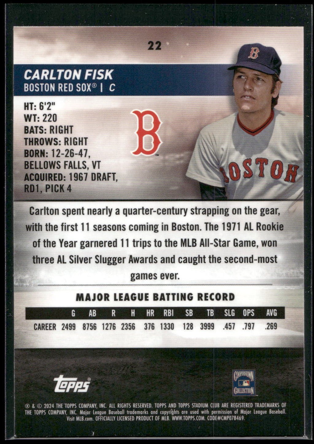 2024 Stadium Club #22 Carlton Fisk Chrome