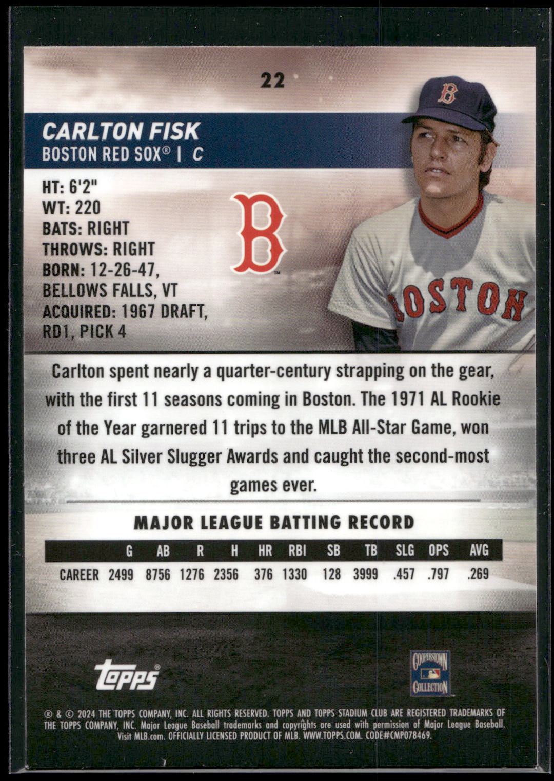 2024 Stadium Club #22 Carlton Fisk Chrome
