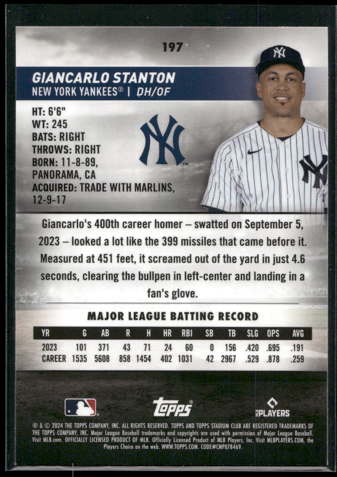 2024 Stadium Club #197 Giancarlo Stanton Chrome