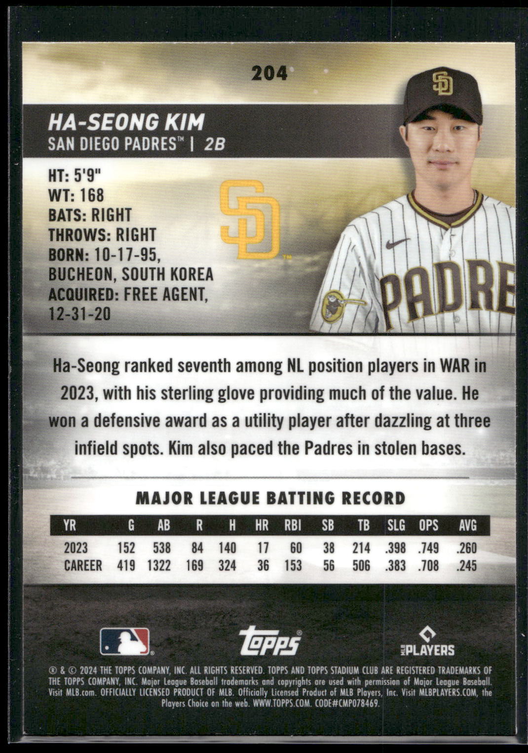 2024 Stadium Club #204 Ha-Seong Kim Chrome