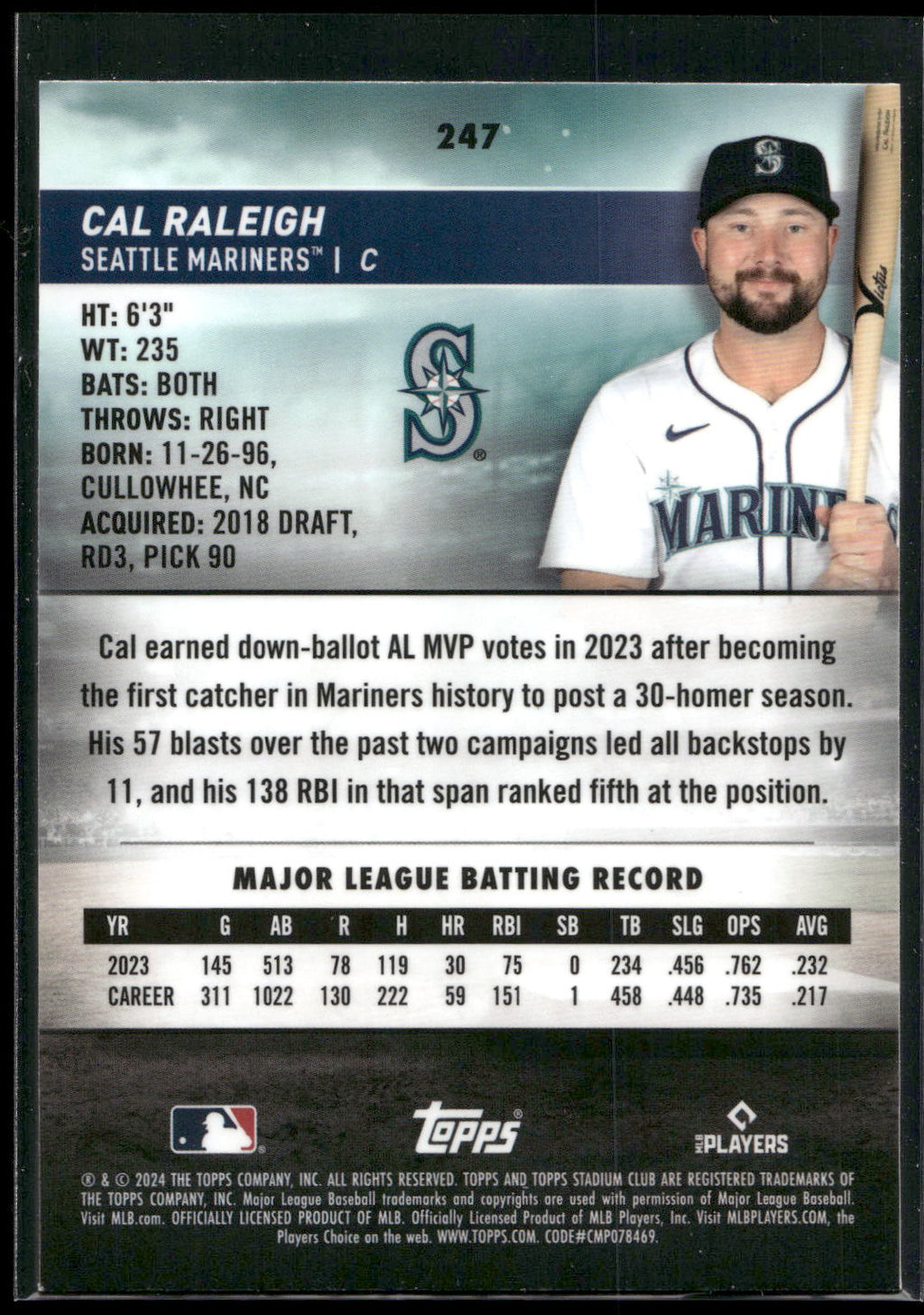 2024 Stadium Club #247 Cal Raleigh Chrome