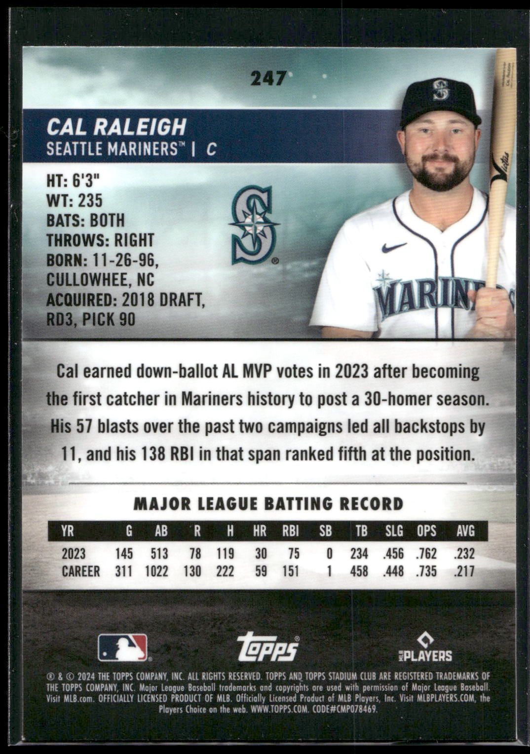 2024 Stadium Club #247 Cal Raleigh Chrome