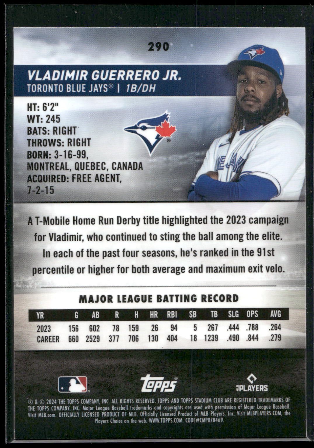 2024 Stadium Club #290 Vladimir Guerrero Jr. Chrome