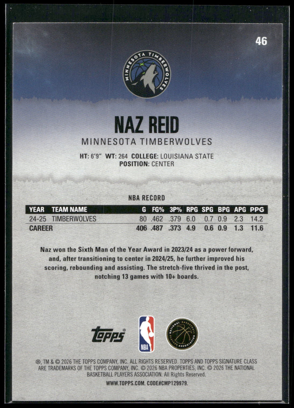 2025-26 Topps Signature Class #46 Naz Reid