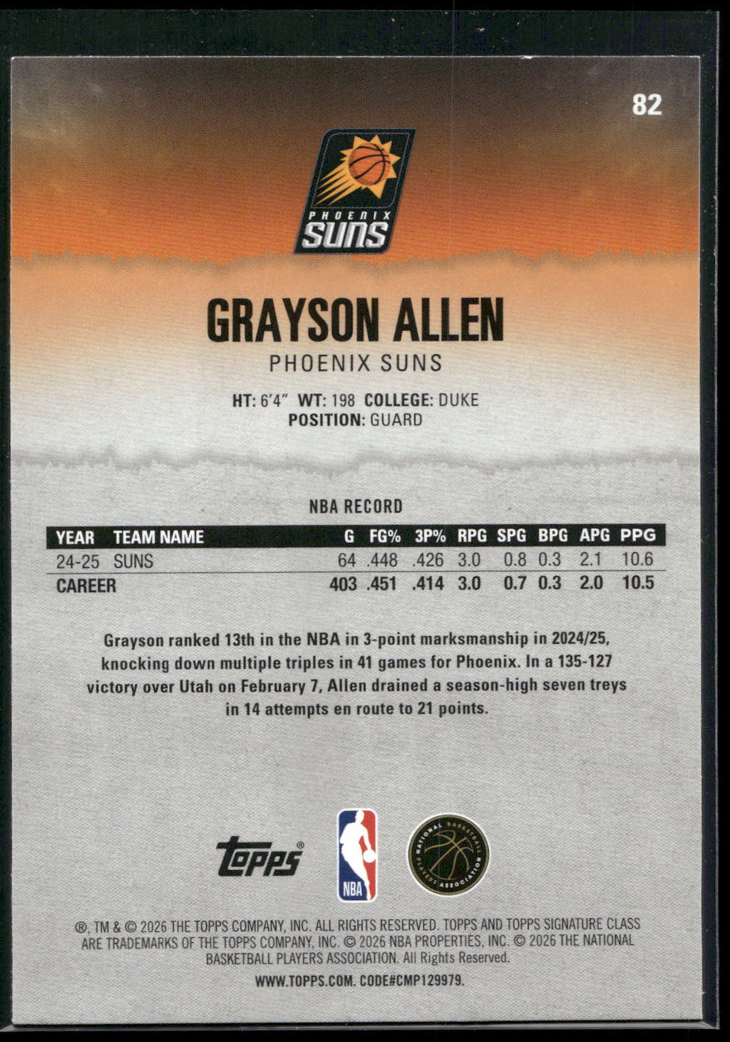 2025-26 Topps Signature Class #82 Grayson Allen