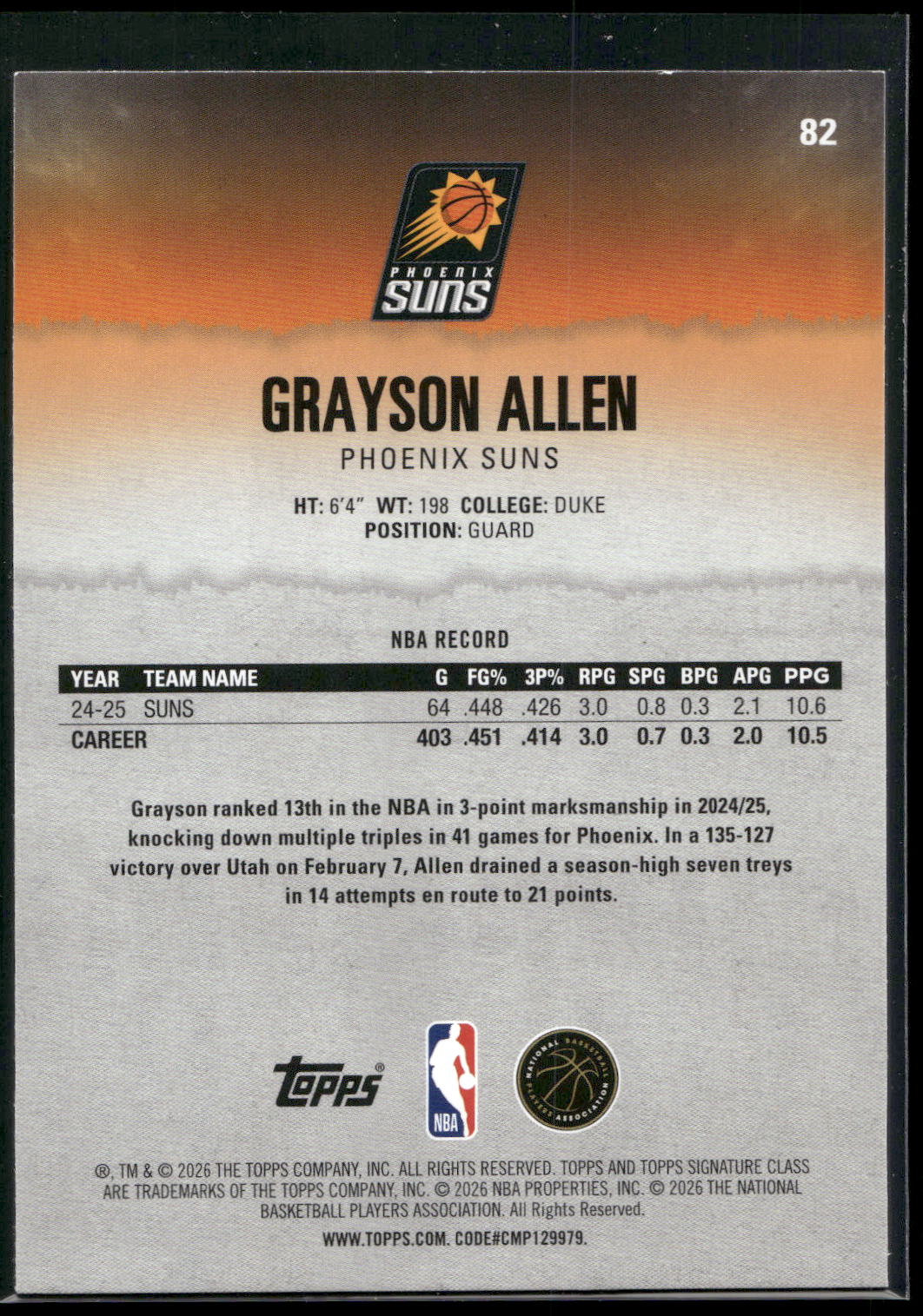 2025-26 Topps Signature Class #82 Grayson Allen