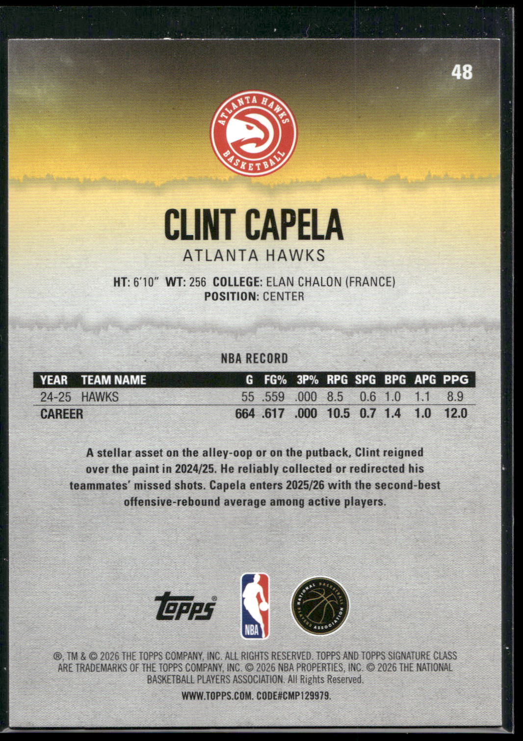 2025-26 Topps Signature Class #48 Clint Capela