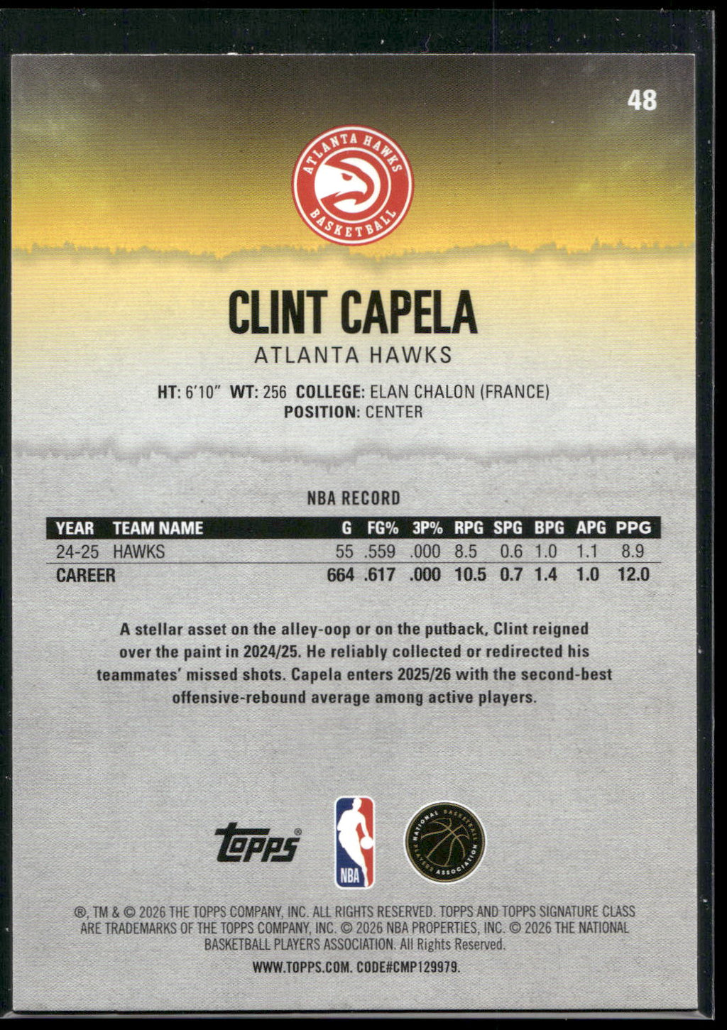 2025-26 Topps Signature Class #48 Clint Capela