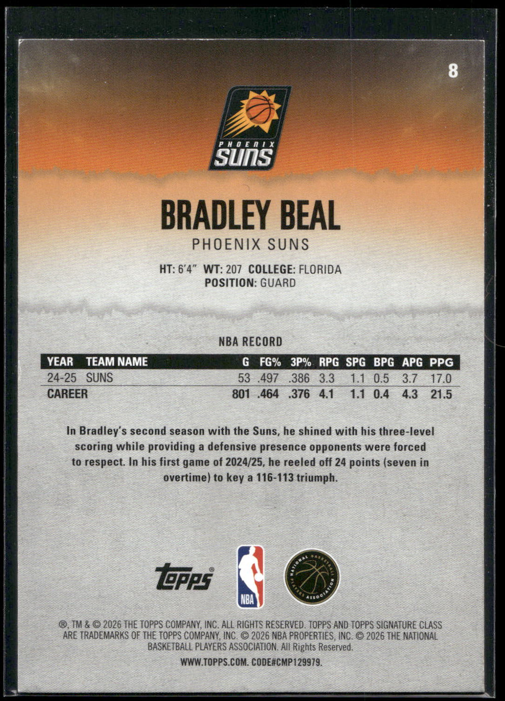 2025-26 Topps Signature Class #8 Bradley Beal