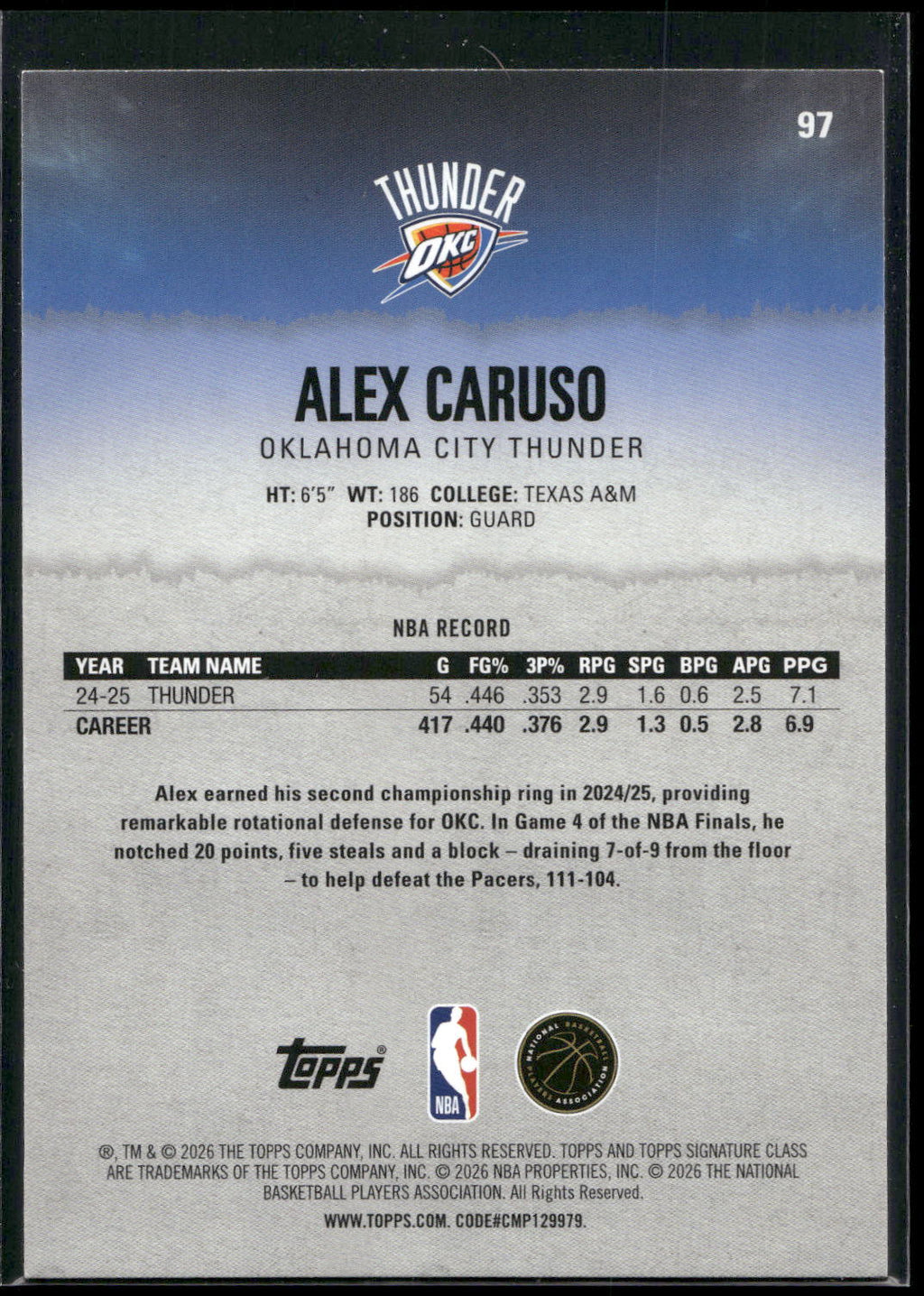 2025-26 Topps Signature Class #97 Alex Caruso