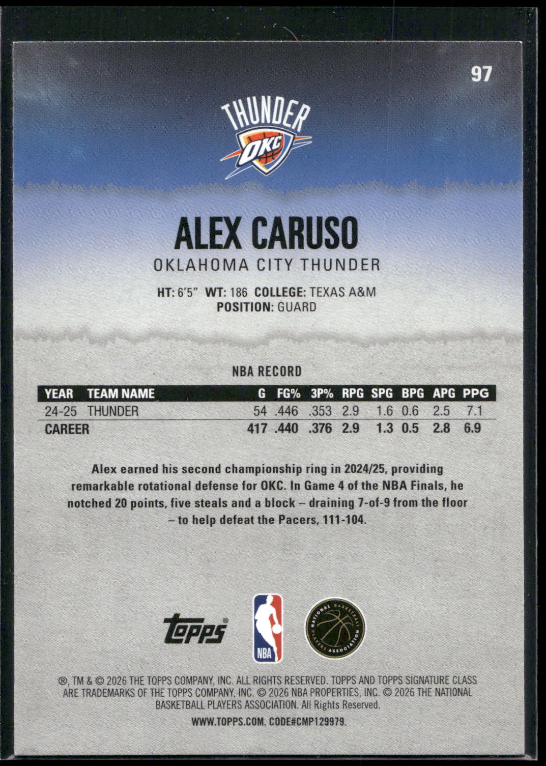 2025-26 Topps Signature Class #97 Alex Caruso
