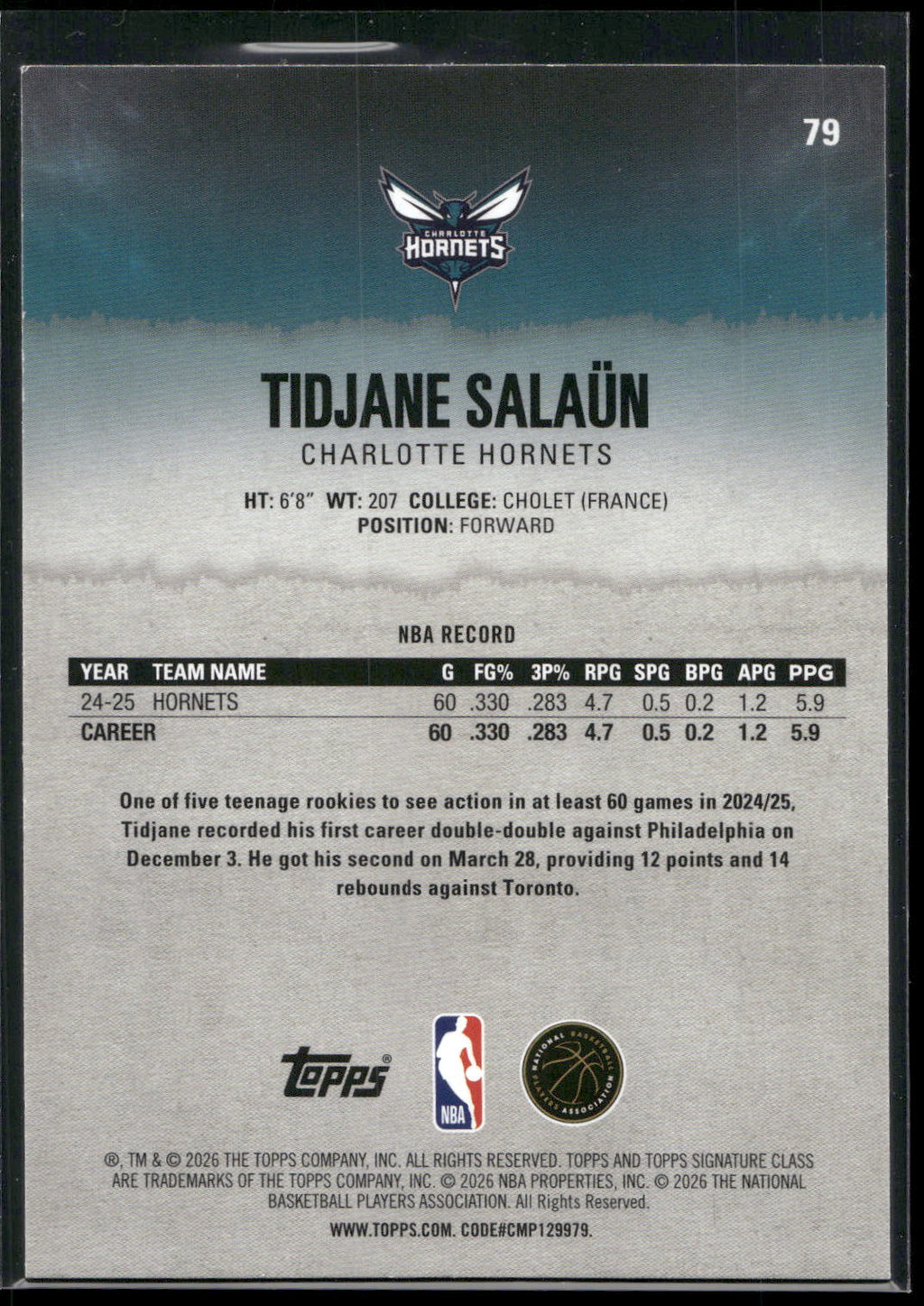 2025-26 Topps Signature Class #79 Tidjane Salaün