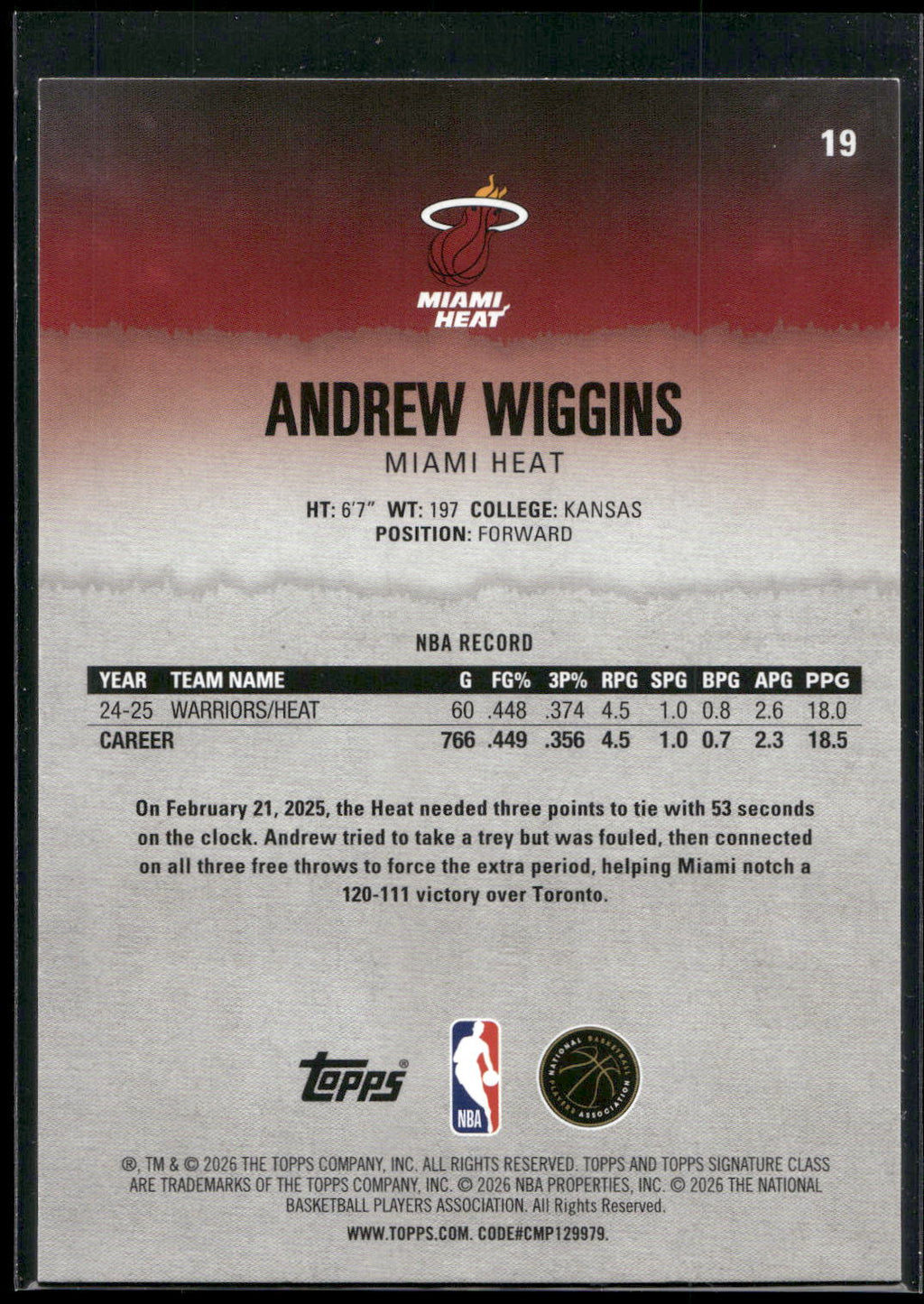 2025-26 Topps Signature Class #19 Andrew Wiggins