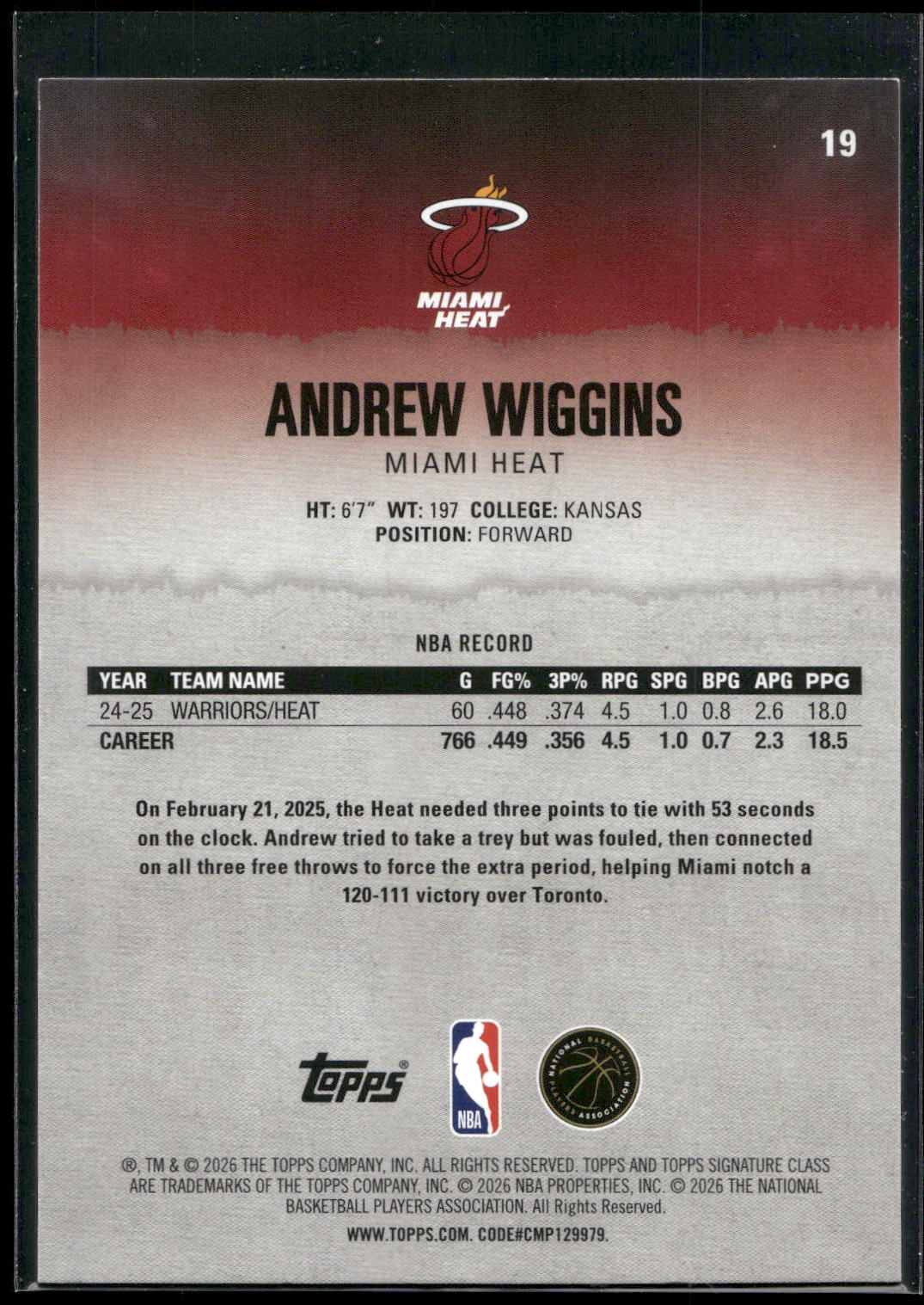 2025-26 Topps Signature Class #19 Andrew Wiggins