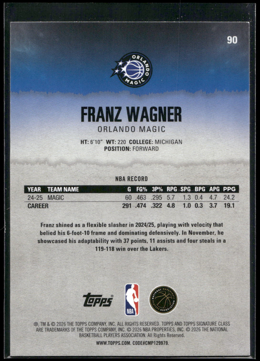 2025-26 Topps Signature Class #90 Franz Wagner