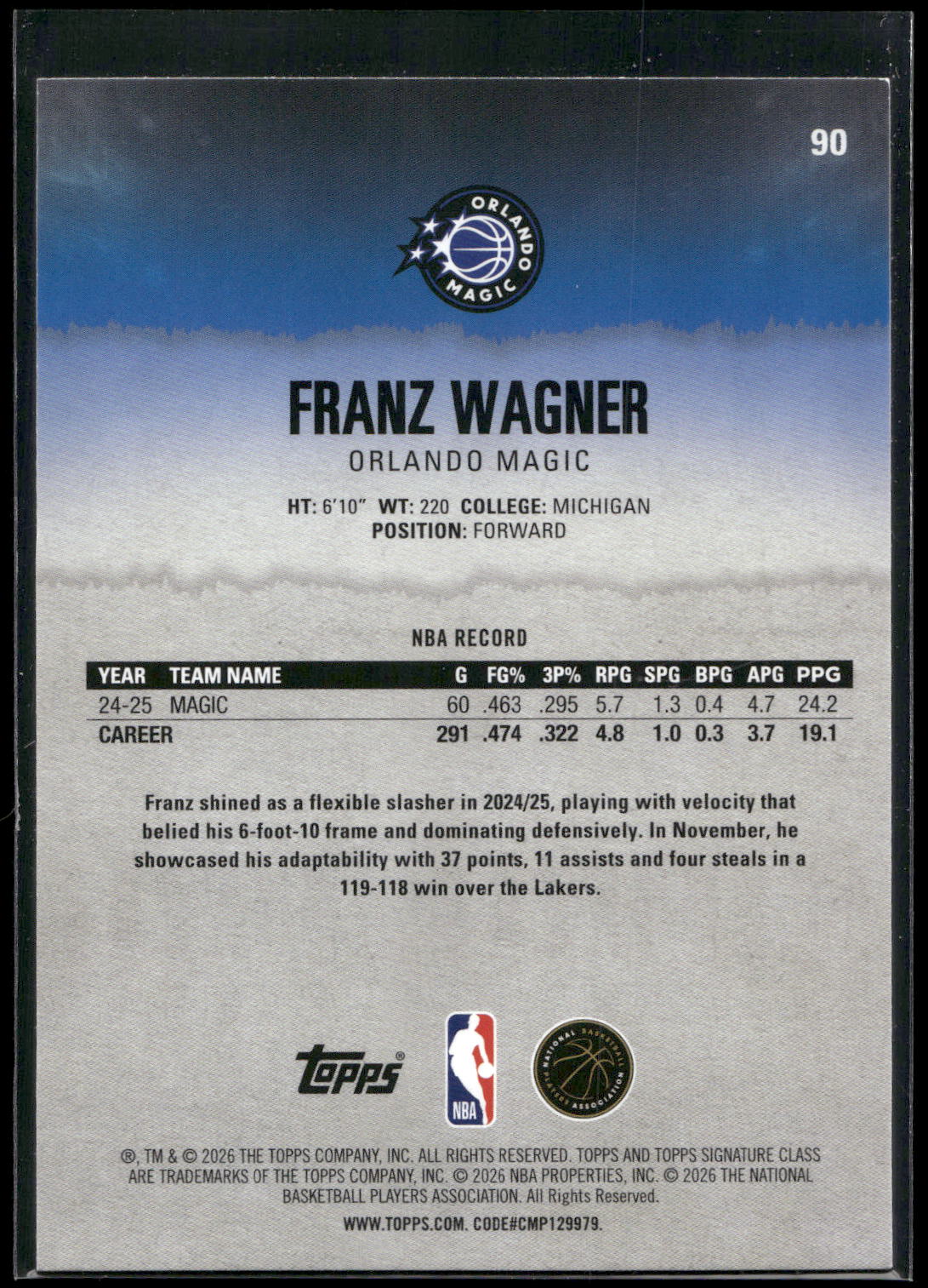 2025-26 Topps Signature Class #90 Franz Wagner