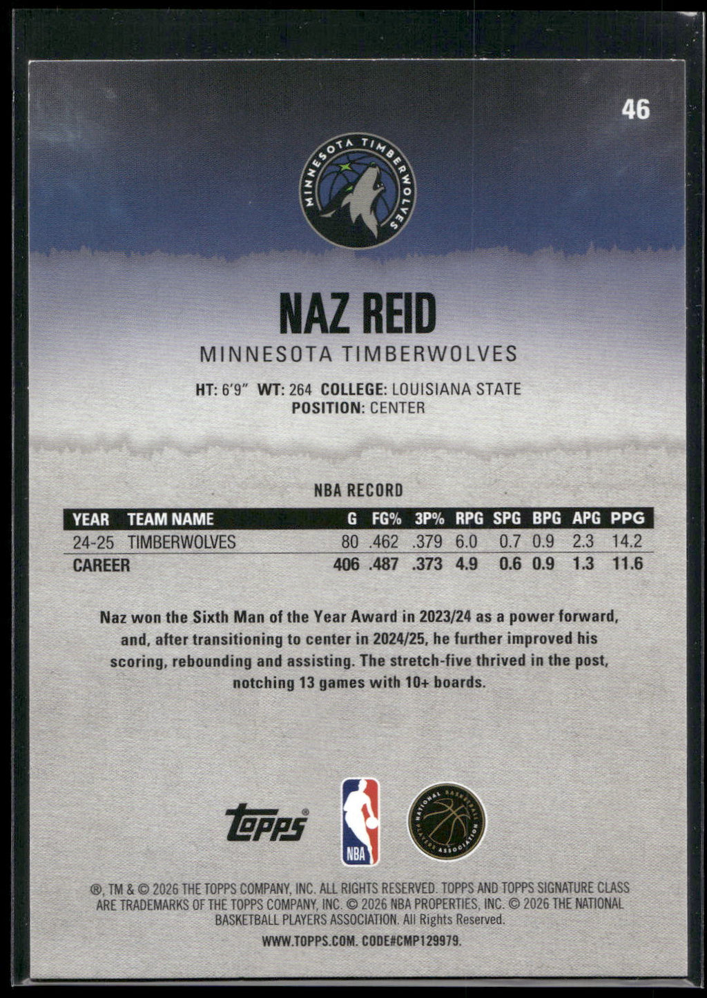2025-26 Topps Signature Class #46 Naz Reid