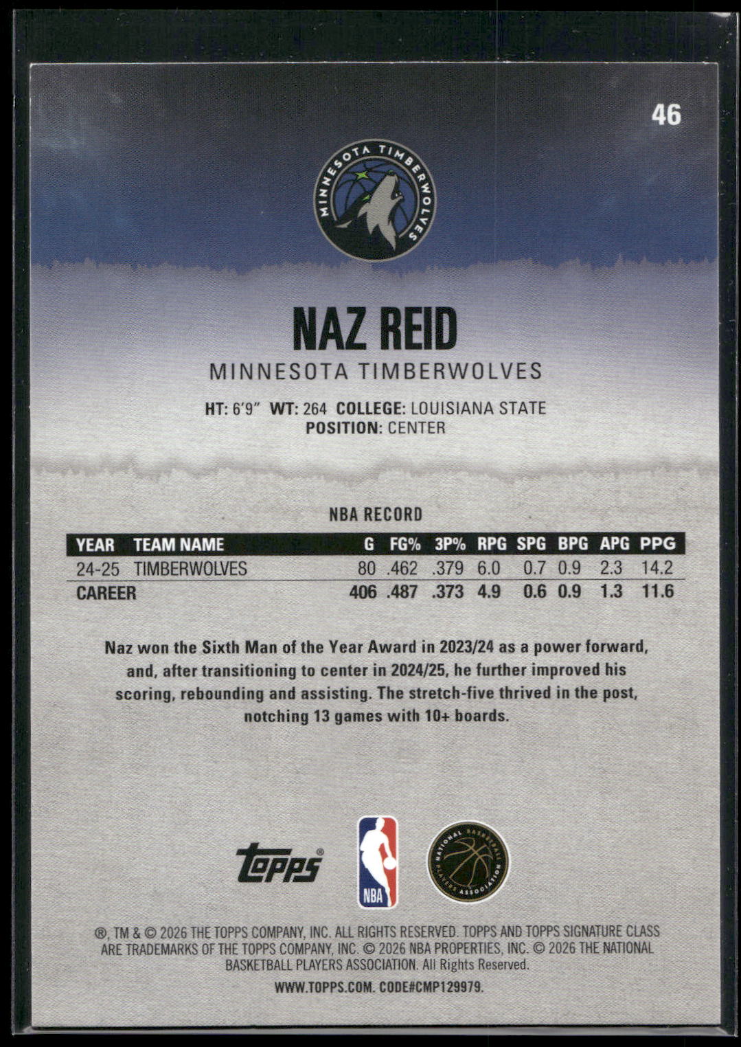 2025-26 Topps Signature Class #46 Naz Reid