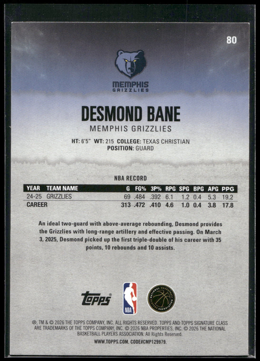 2025-26 Topps Signature Class #80 Desmond Bane