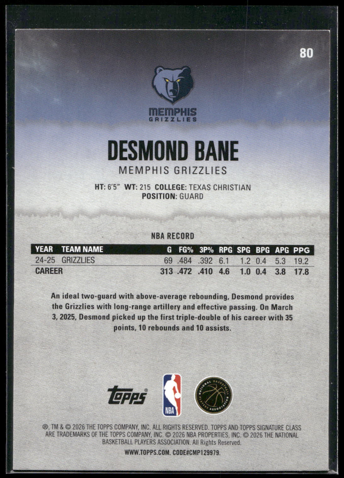 2025-26 Topps Signature Class #80 Desmond Bane
