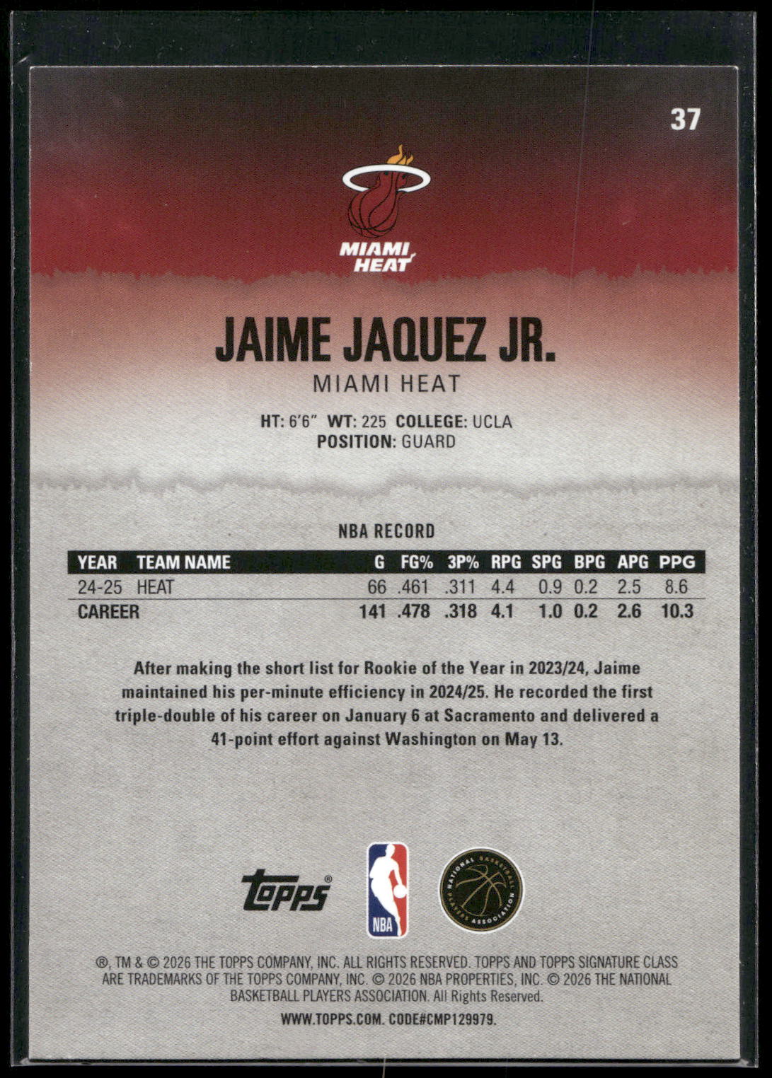2025-26 Topps Signature Class #37 Jaime Jaquez Jr.