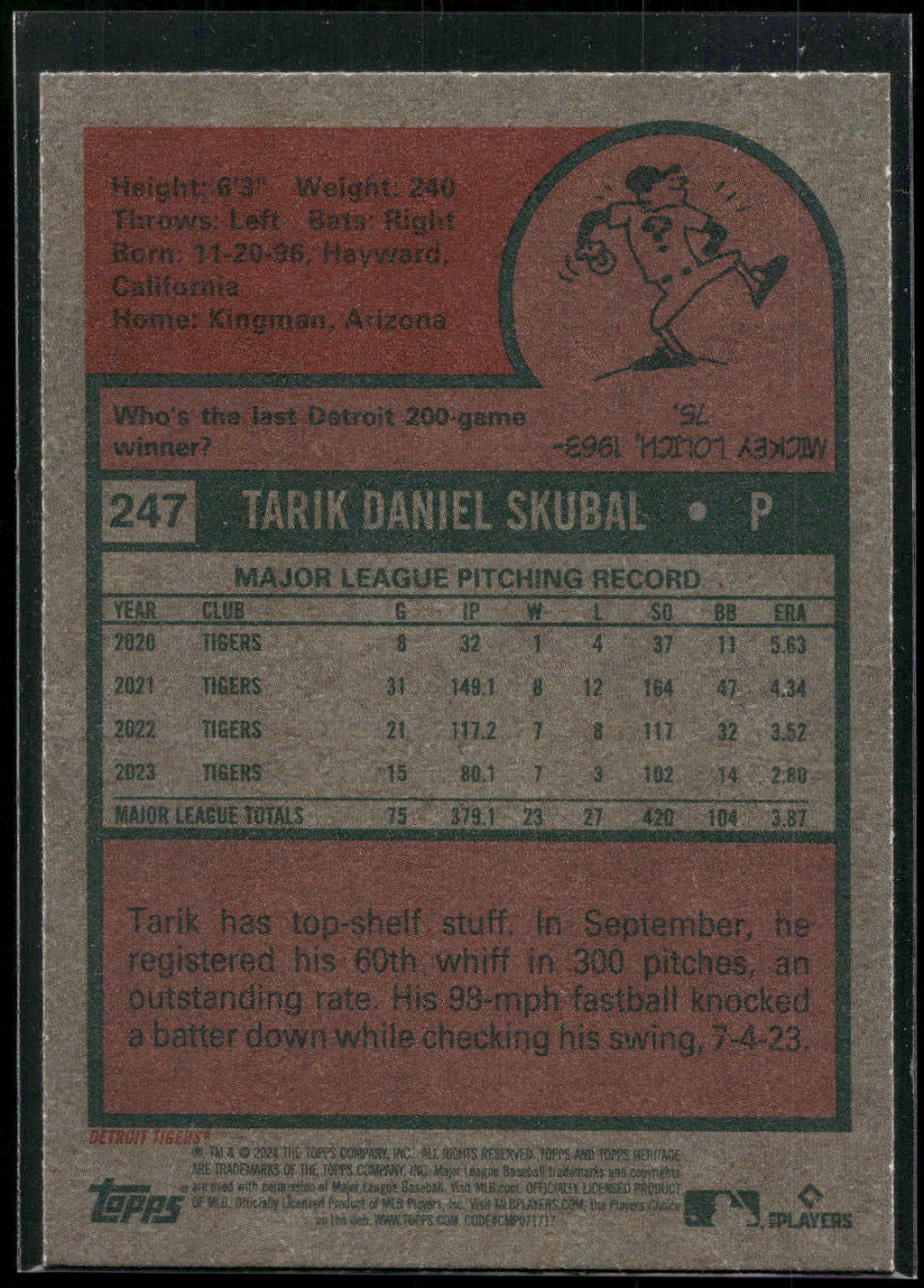 2024 Topps Heritage #247 Tarik Skubal