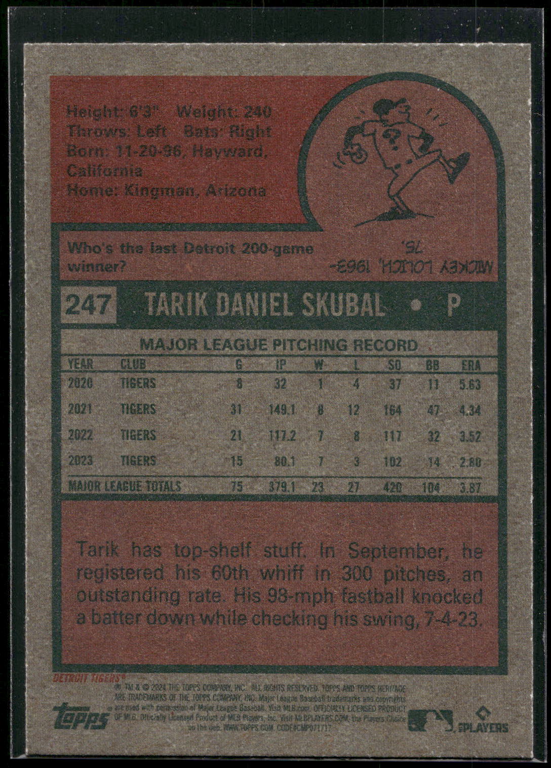 2024 Topps Heritage #247 Tarik Skubal