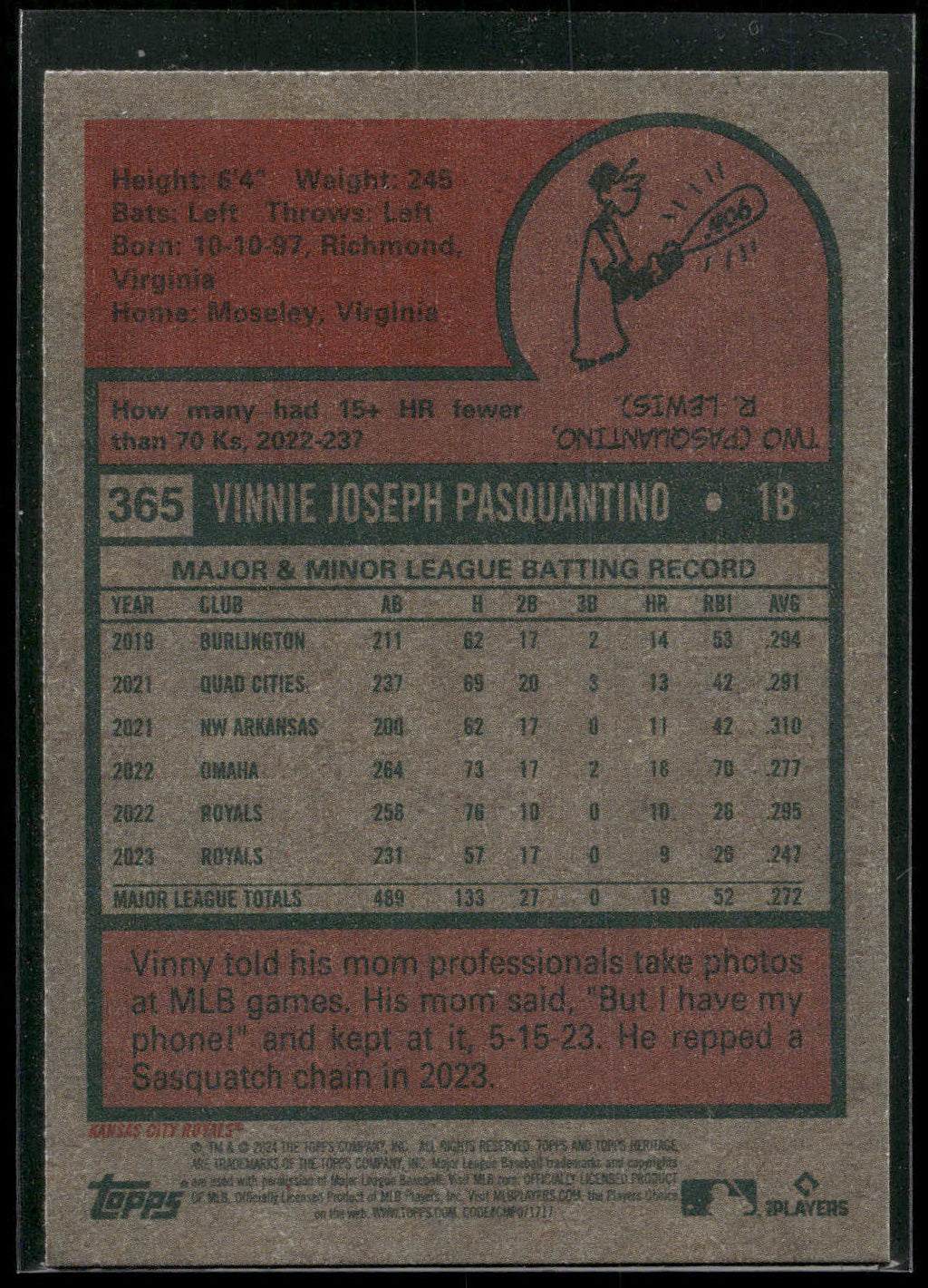 2024 Topps Heritage #365 Vinnie Pasquantino