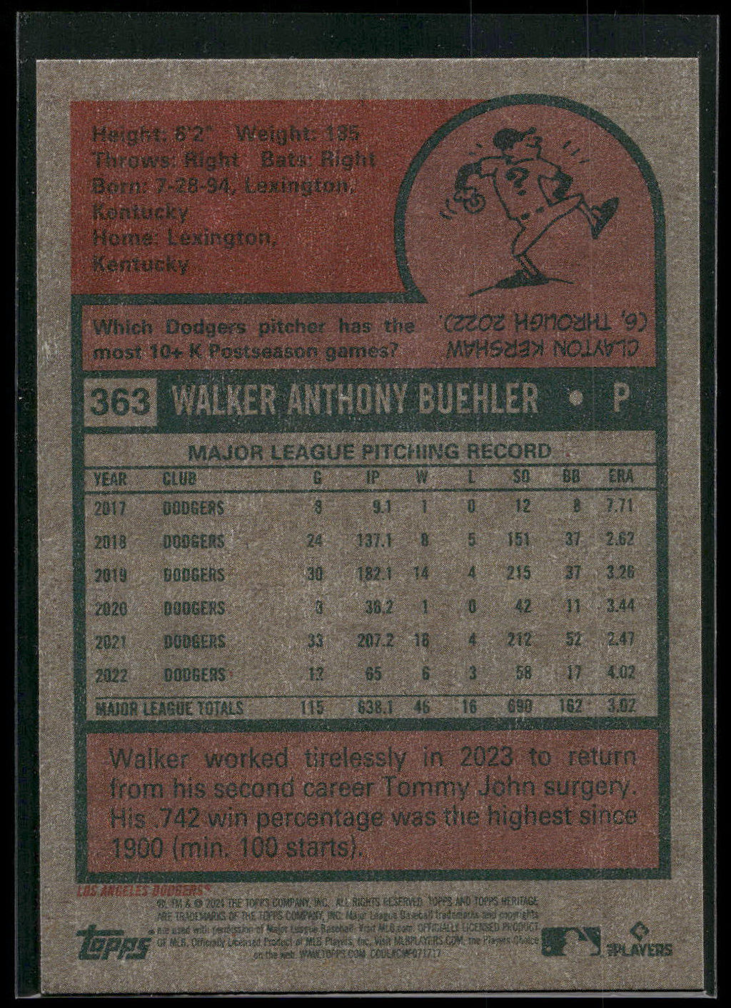 2024 Topps Heritage #363 Walker Buehler