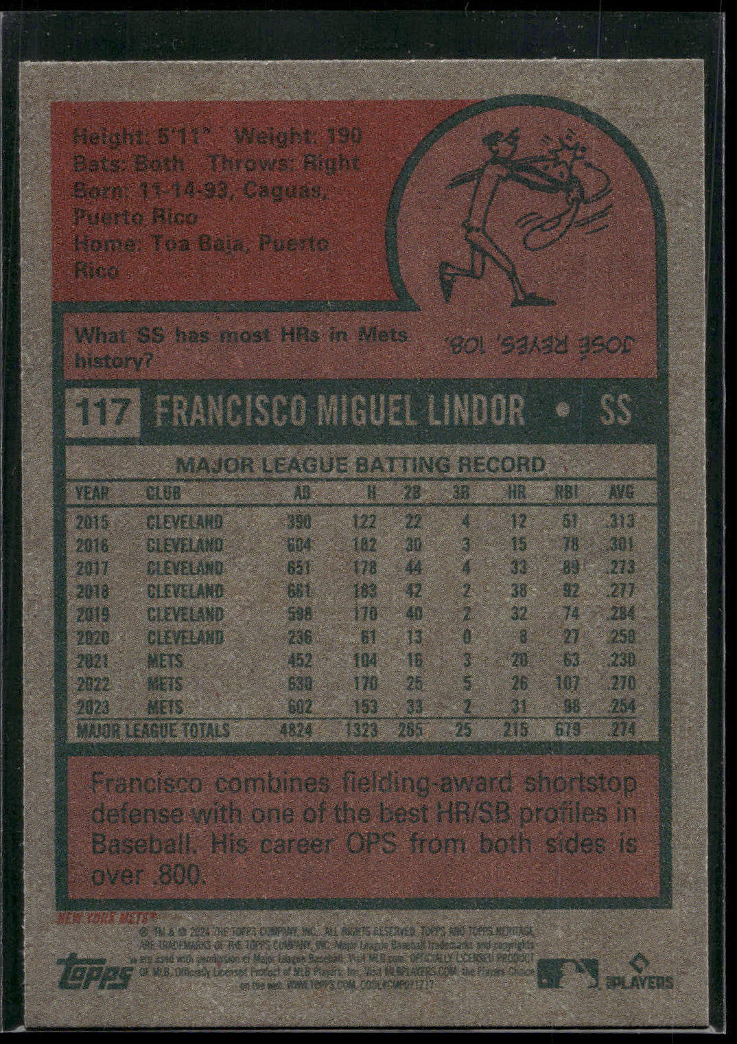 2024 Topps Heritage #117 Francisco Lindor