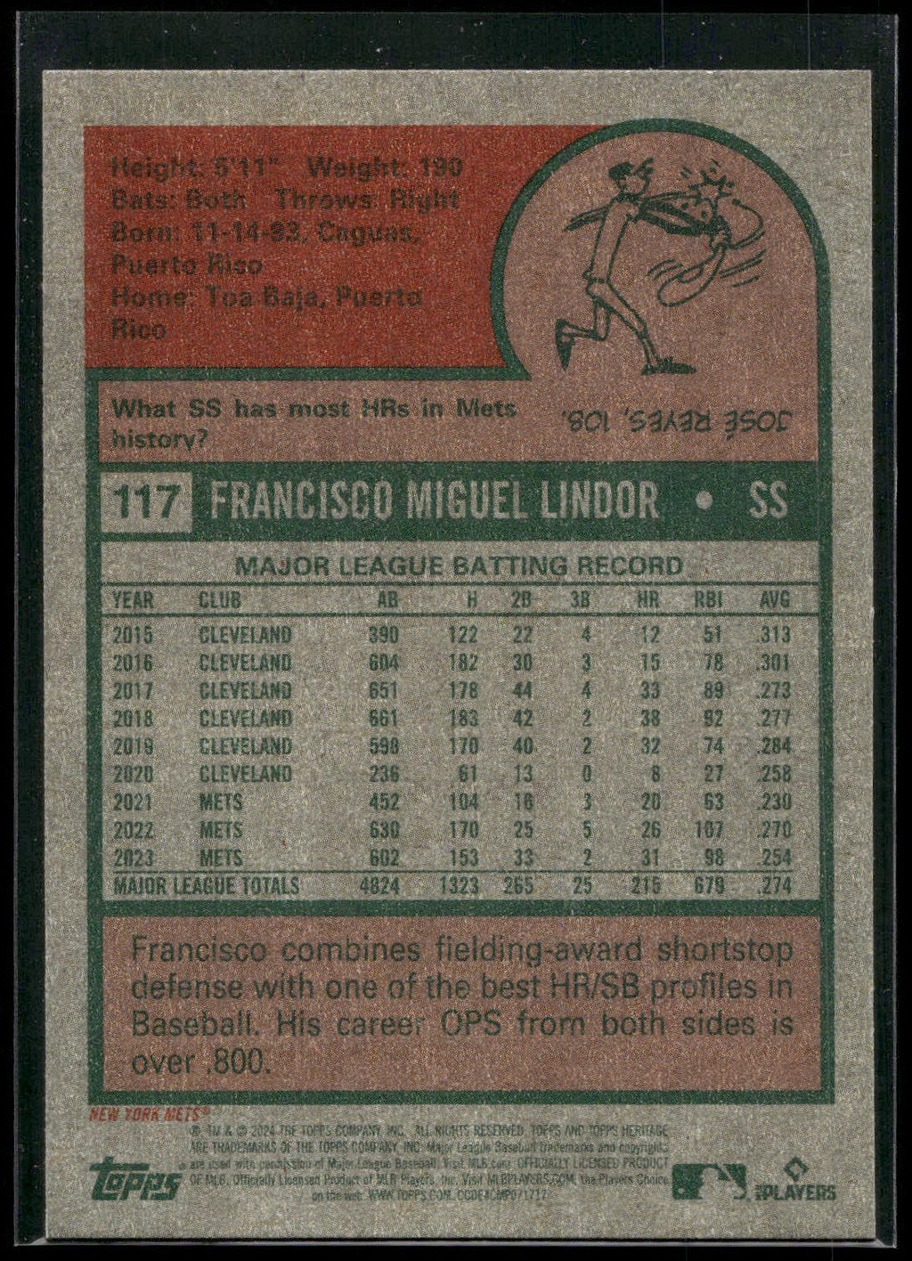 2024 Topps Heritage #117 Francisco Lindor