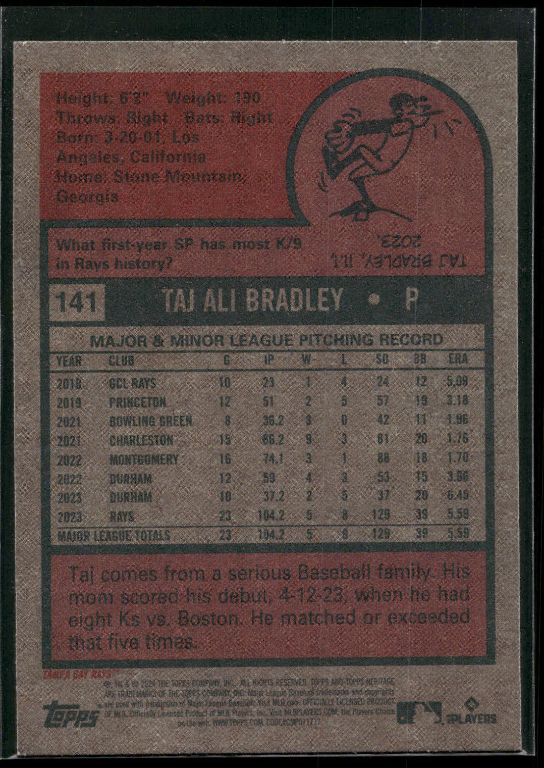 2024 Topps Heritage #141 Taj Bradley