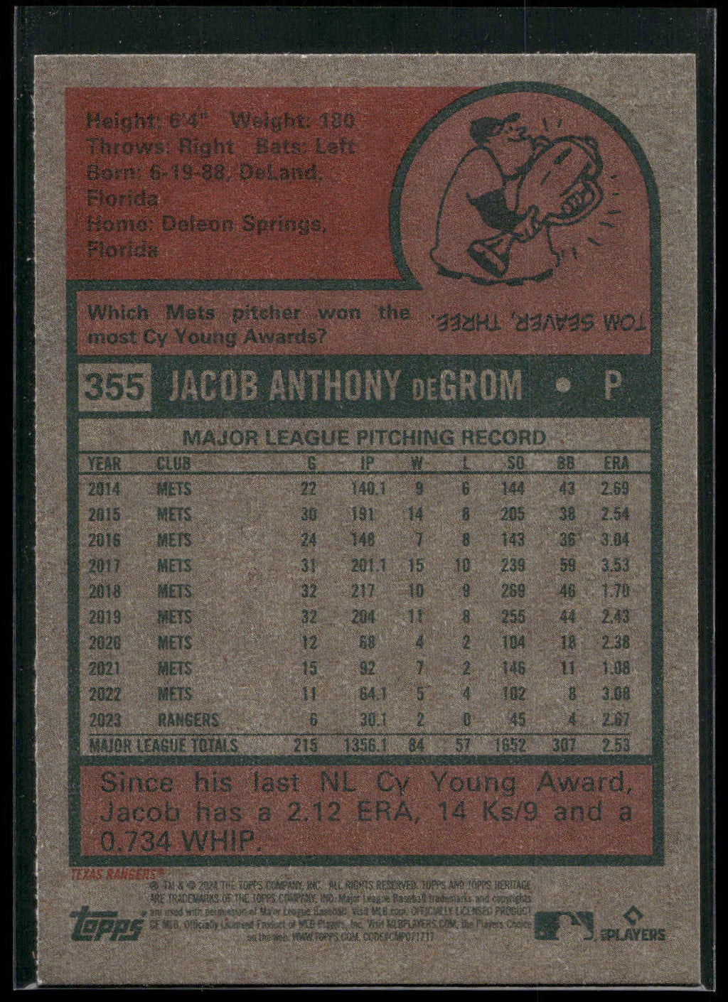2024 Topps Heritage #355 Jacob deGrom