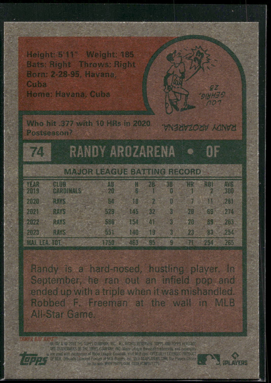 2024 Topps Heritage #74 Randy Arozarena