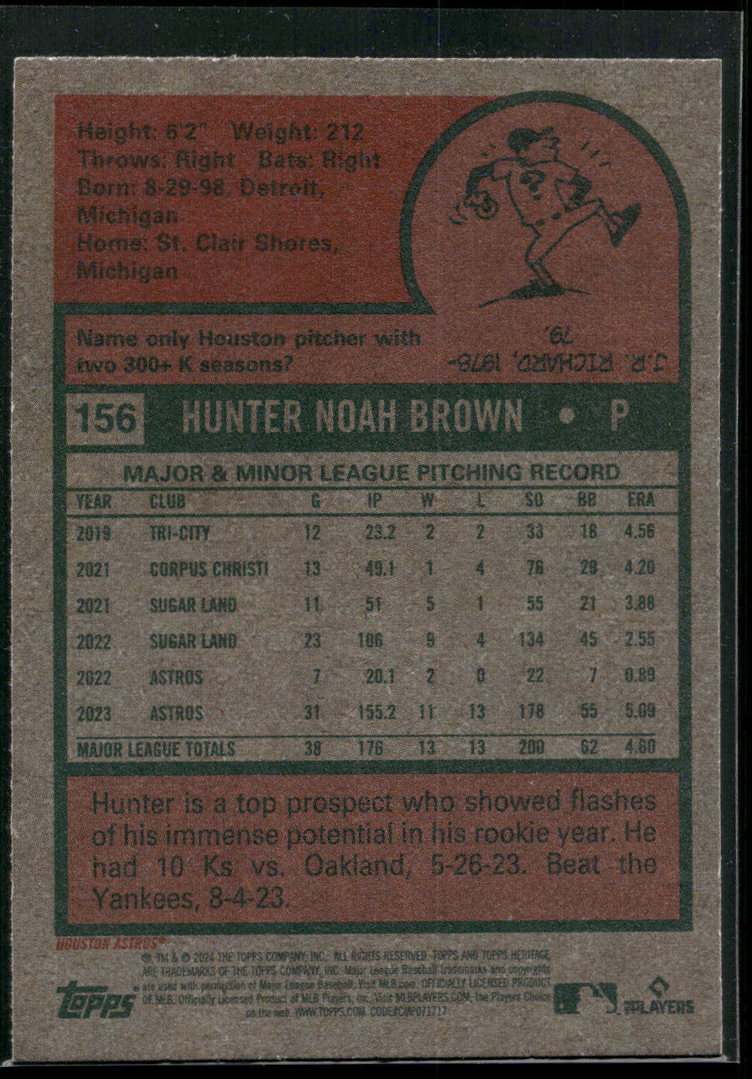 2024 Topps Heritage #156 Hunter Brown