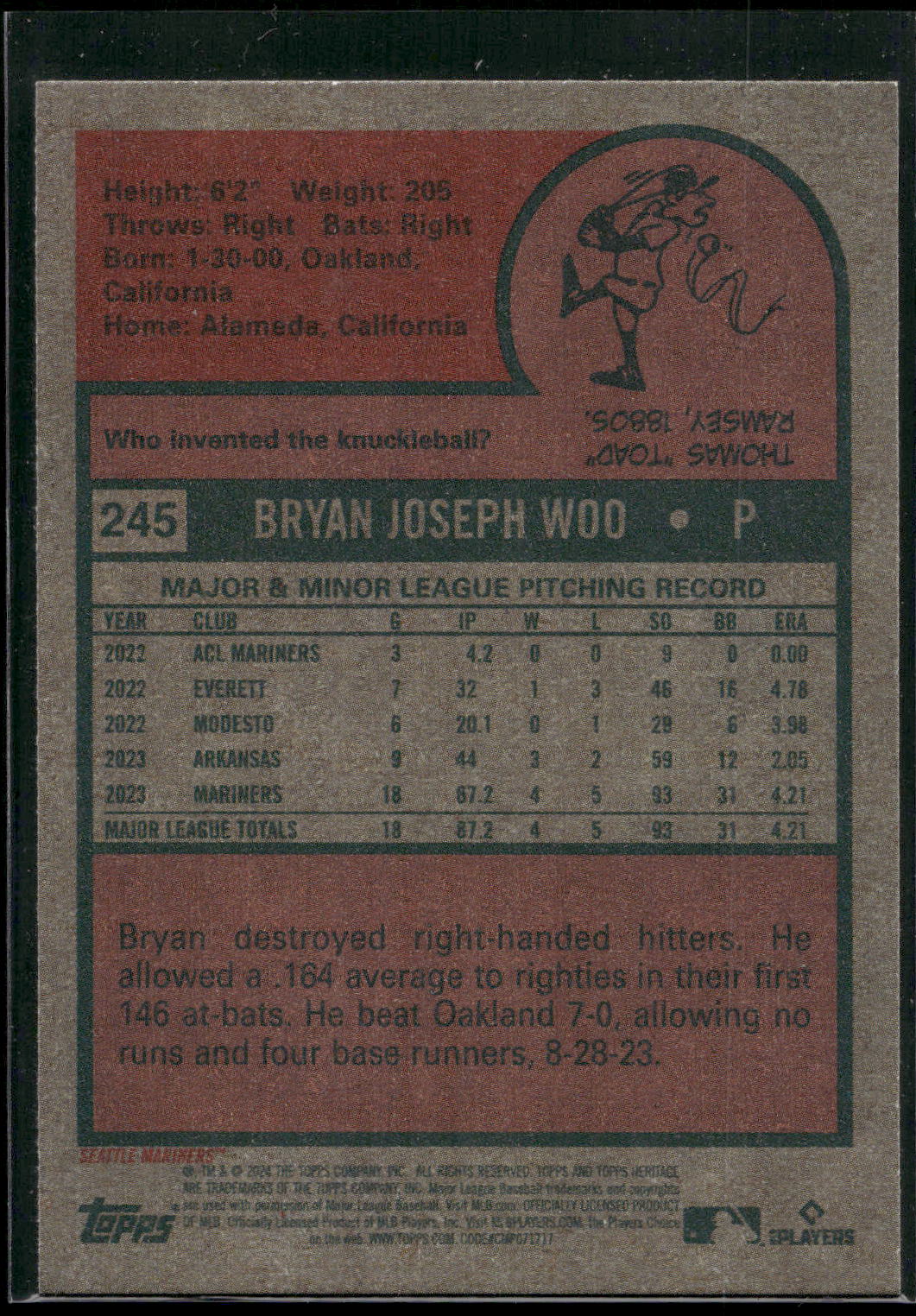 2024 Topps Heritage #245 Bryan Woo