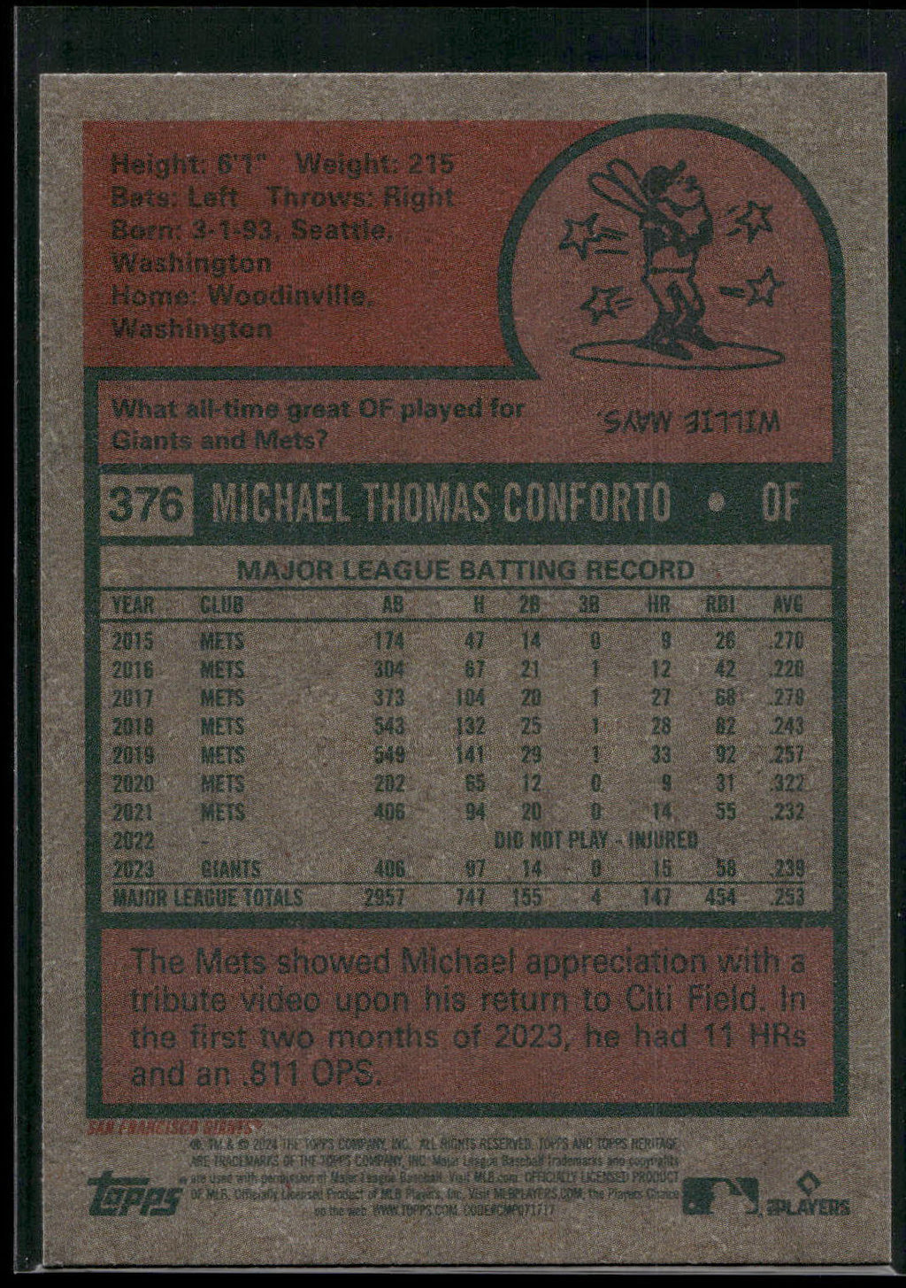 2024 Topps Heritage #376 Michael Conforto