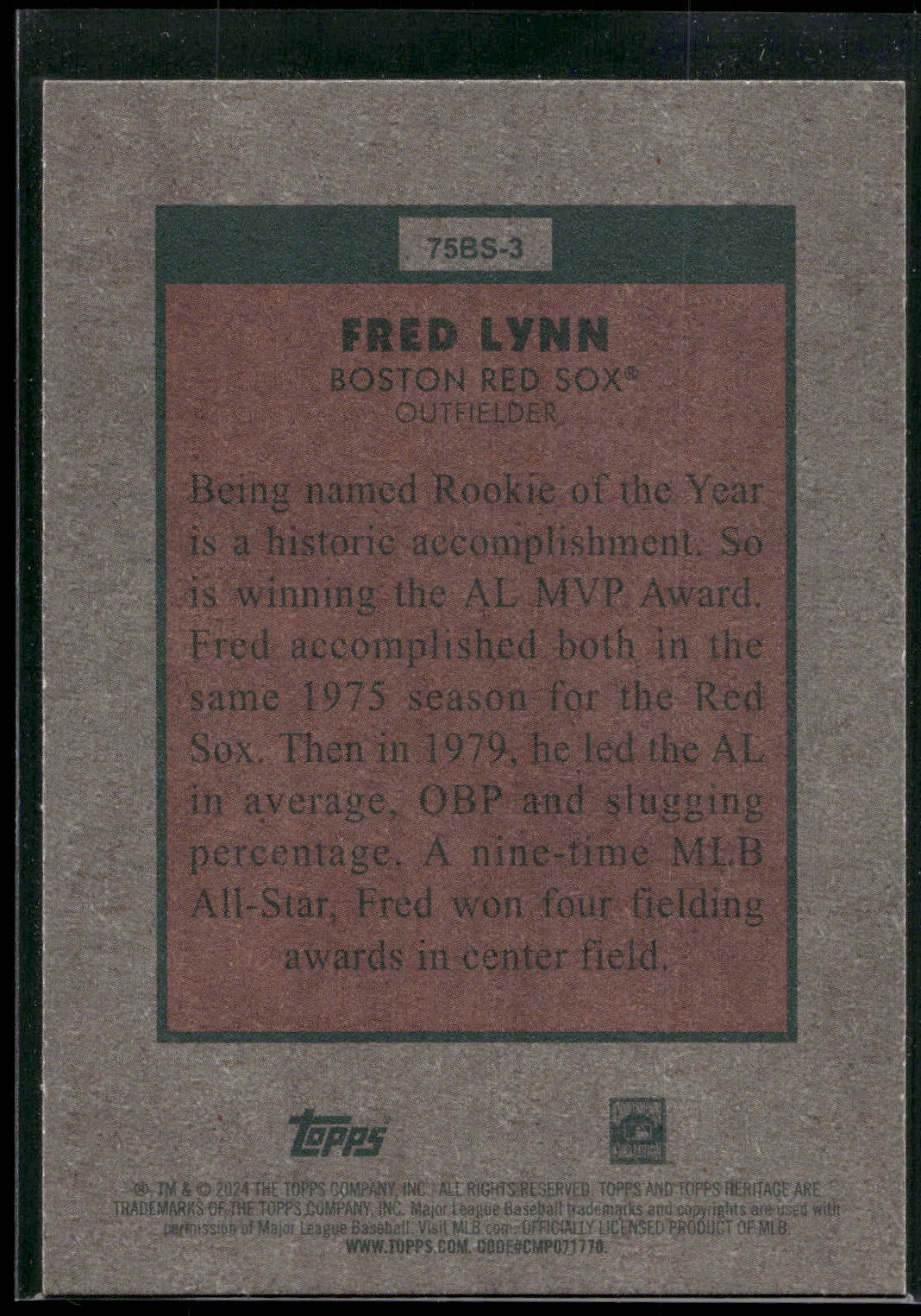 2024 Topps Heritage #75BS-3 Fred Lynn 1975 Baseball Sensations