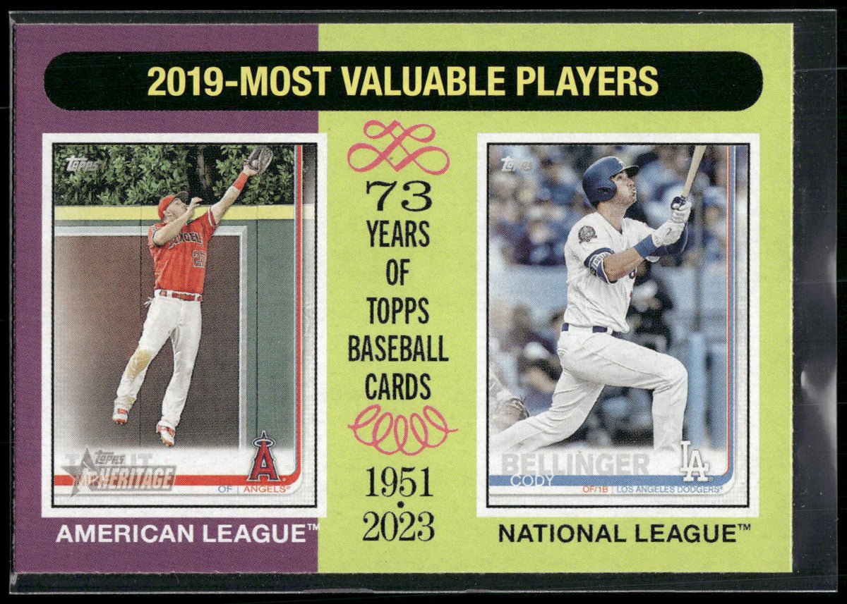 2024 Topps Heritage #211 2019 MVPs (Mike Trout / Cody Bellinger)