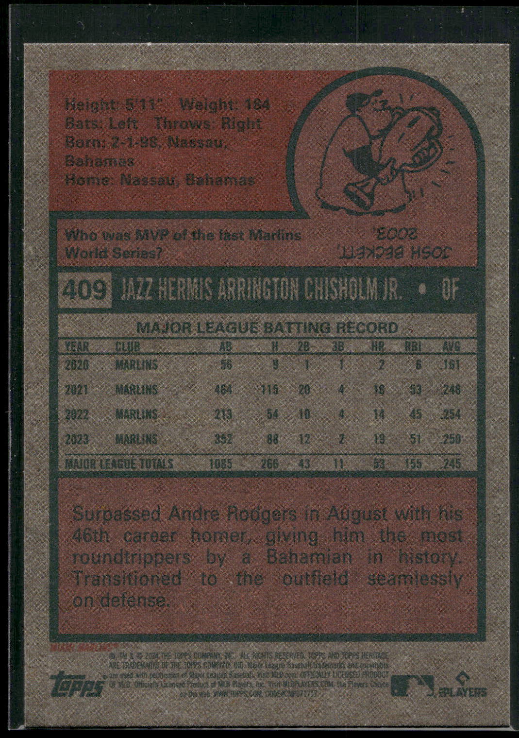 2024 Topps Heritage #409 Jazz Chisholm Jr.